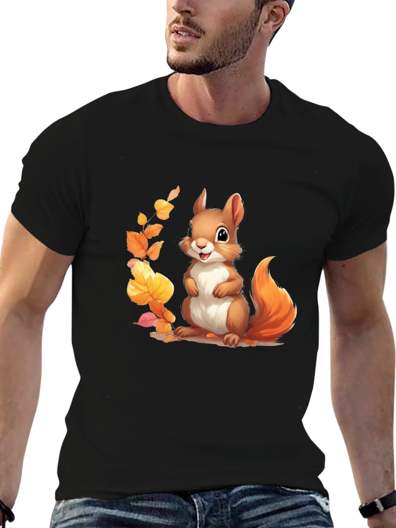 Black Cute Squirrel Graphic T-Shirt - Unisex view 6