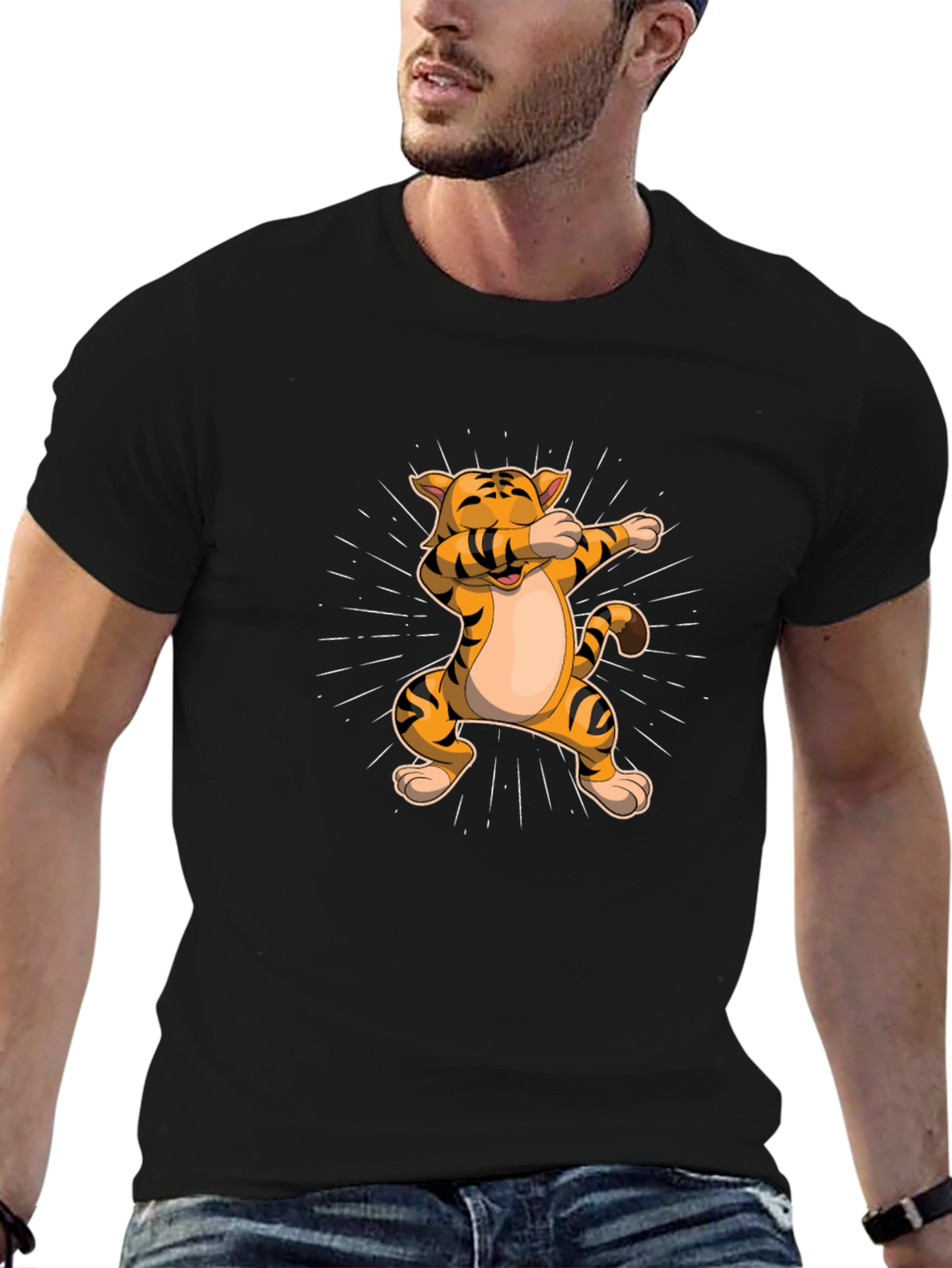 Black Dabbing Tiger Graphic Tee - Trendy Black T-Shirt view 6