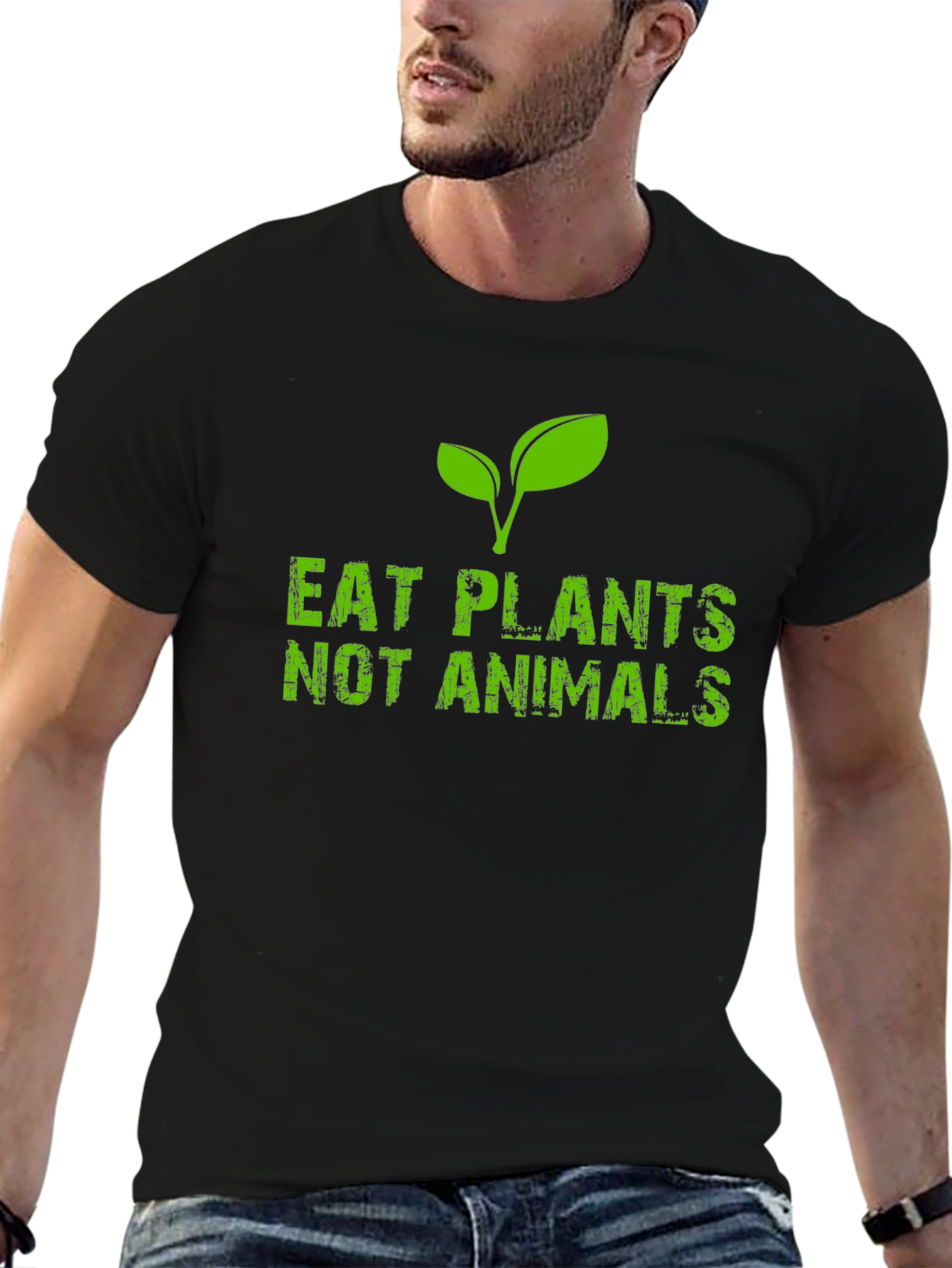 Black Eat Plants Not Animals Black T-Shirt Vegan Vegetarian view 6