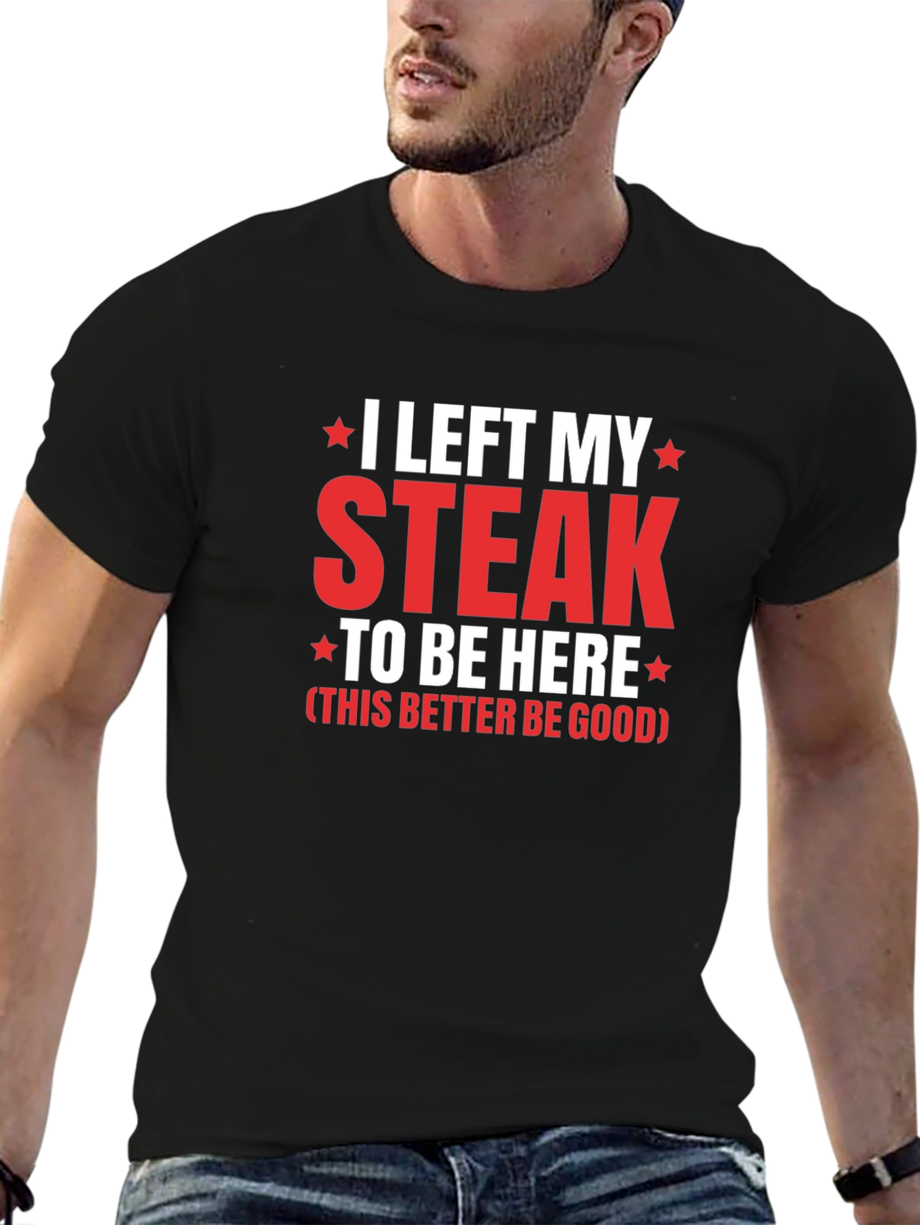 Black I Left My Steak T-Shirt - Funny Foodie Tee view 6