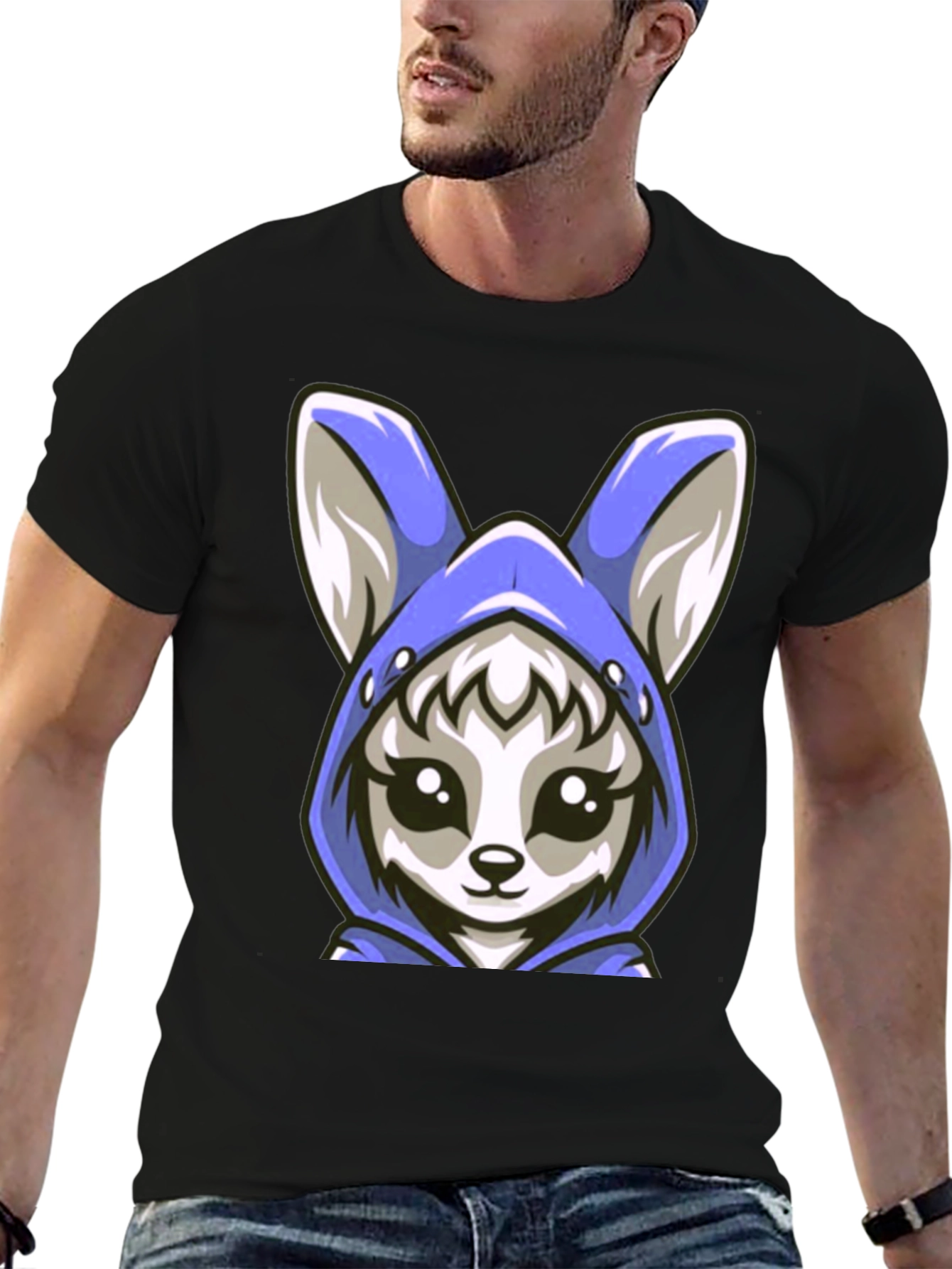 Black Cute Kawaii Fox Hoodie T-Shirt view 6