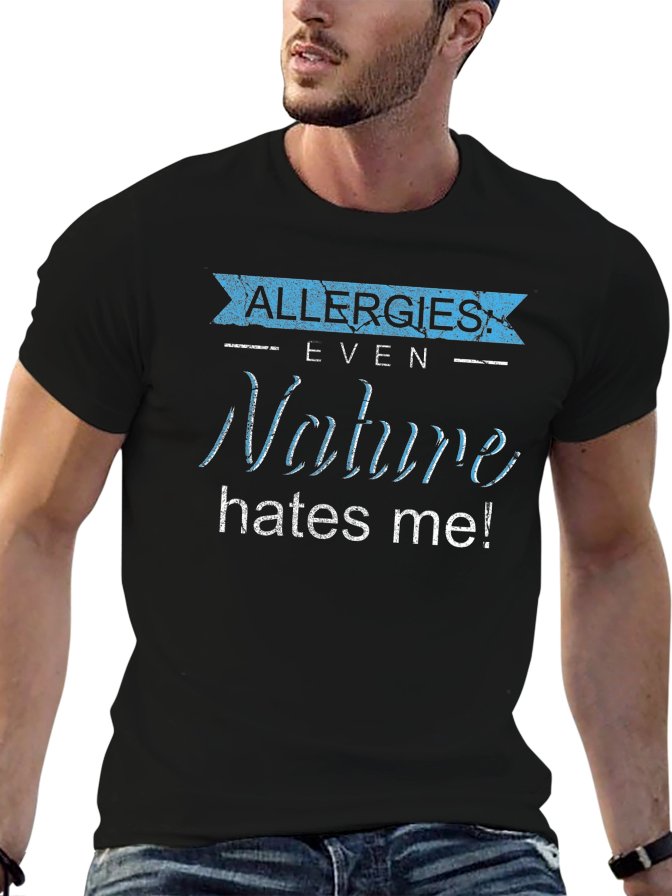 Black Allergies Nature Hates Me! Graphic Tee view 6