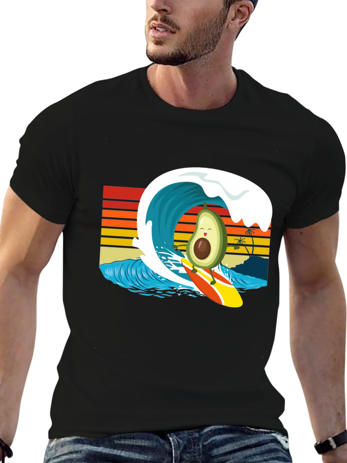 Black Surfing Avocado Graphic Tee view 6