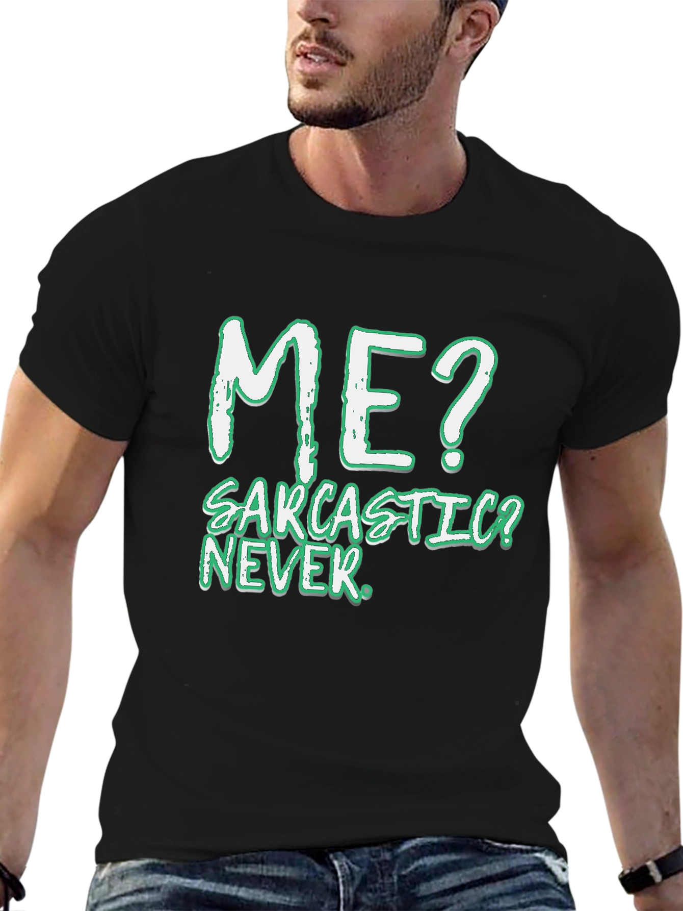 Black Sarcastic? Never! Men's Black T-Shirt view 6