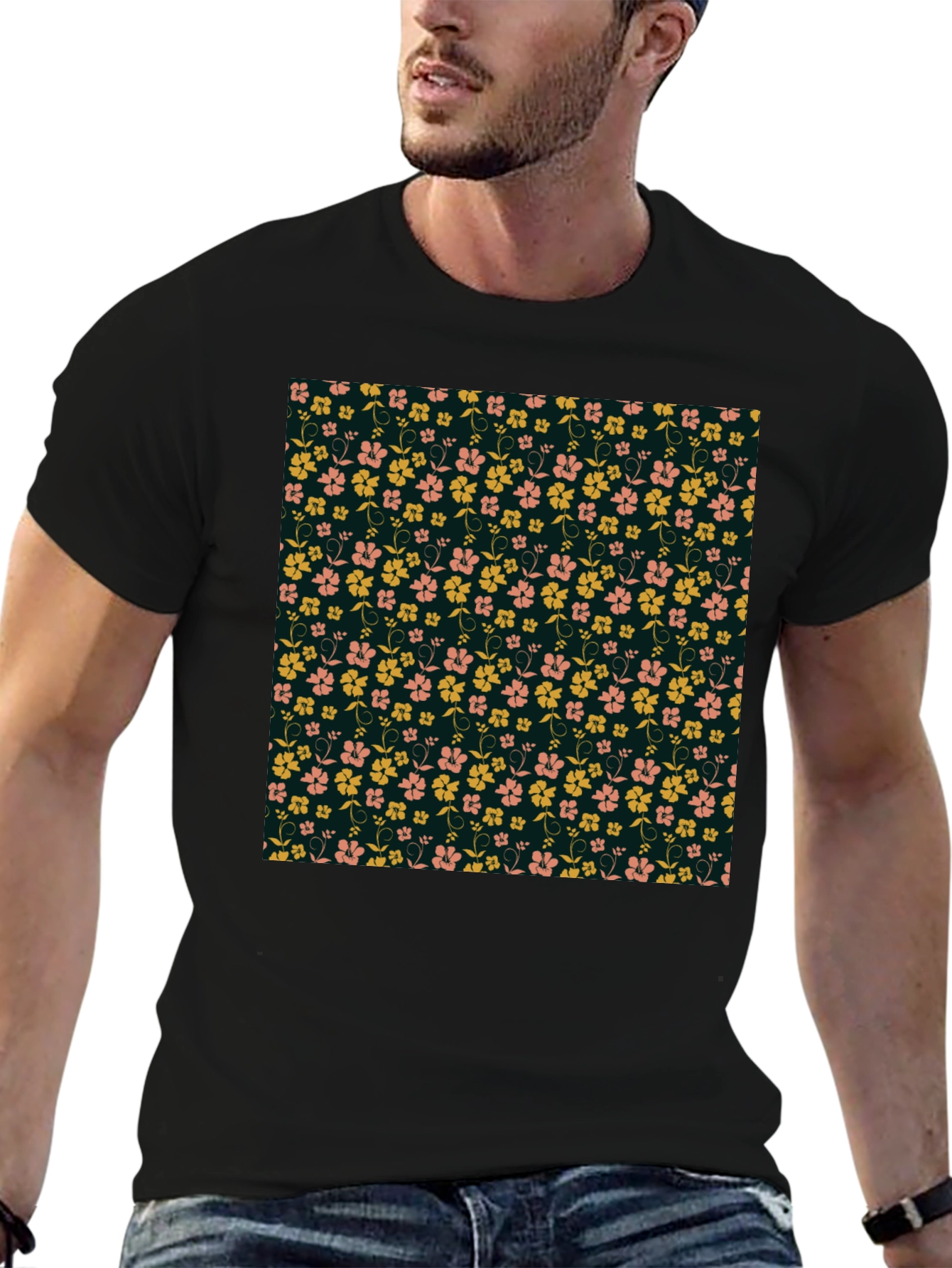 Black Floral Print T-Shirt - Stylish Casual Wear view 6