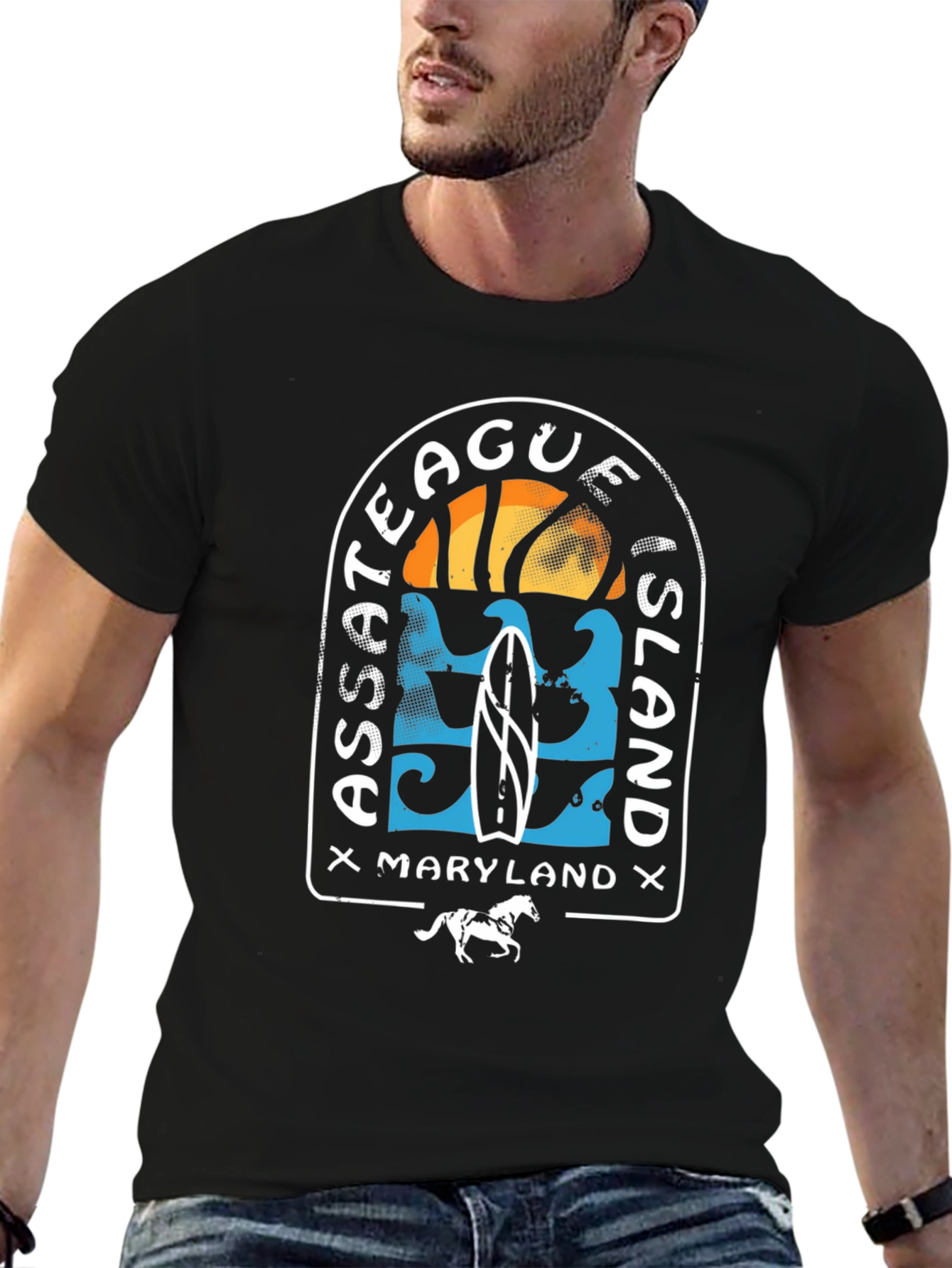 Black Assateague Island Maryland Graphic T-Shirt view 6