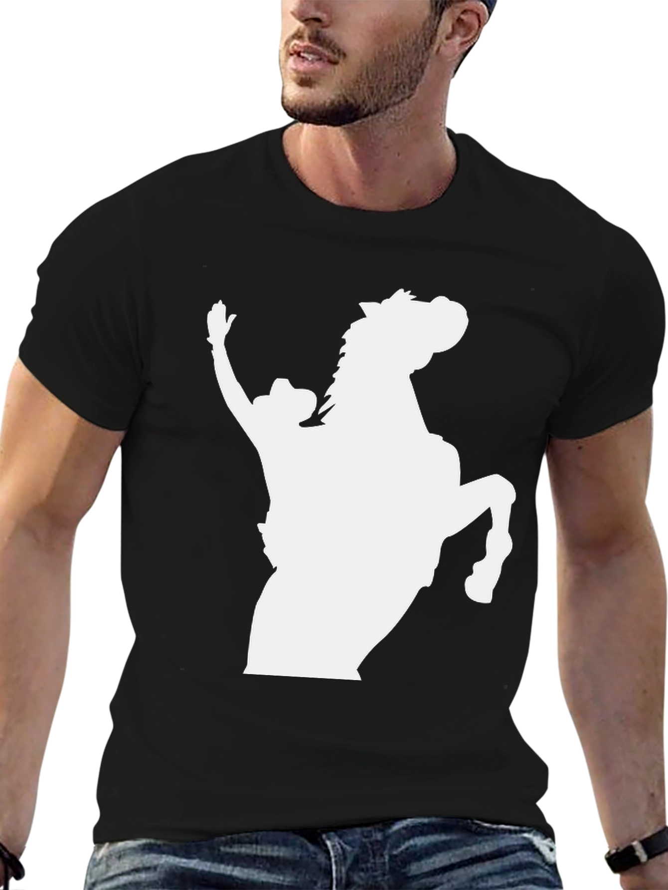 Black Cowboy Horse Graphic Tee - Black Cotton Blend T-Shirt view 6