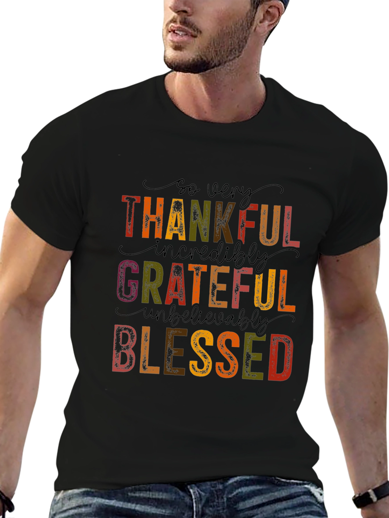 Black Thankful Grateful Blessed Graphic Tee view 6