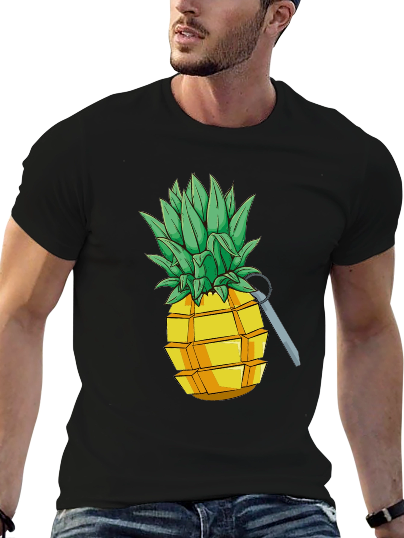 Black Pineapple Grenade Funny Graphic Tee view 6