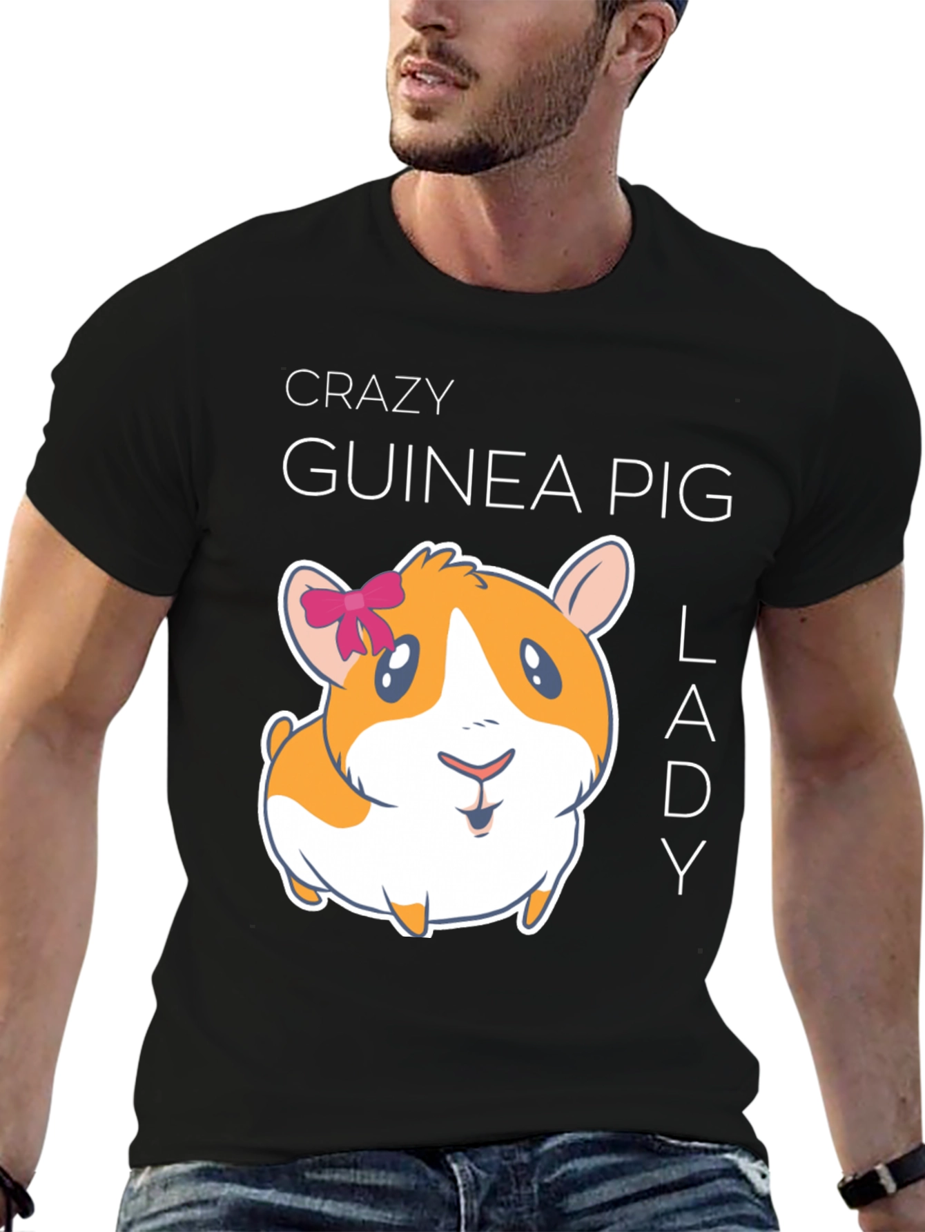 Black Crazy Guinea Pig Lady T-Shirt view 6