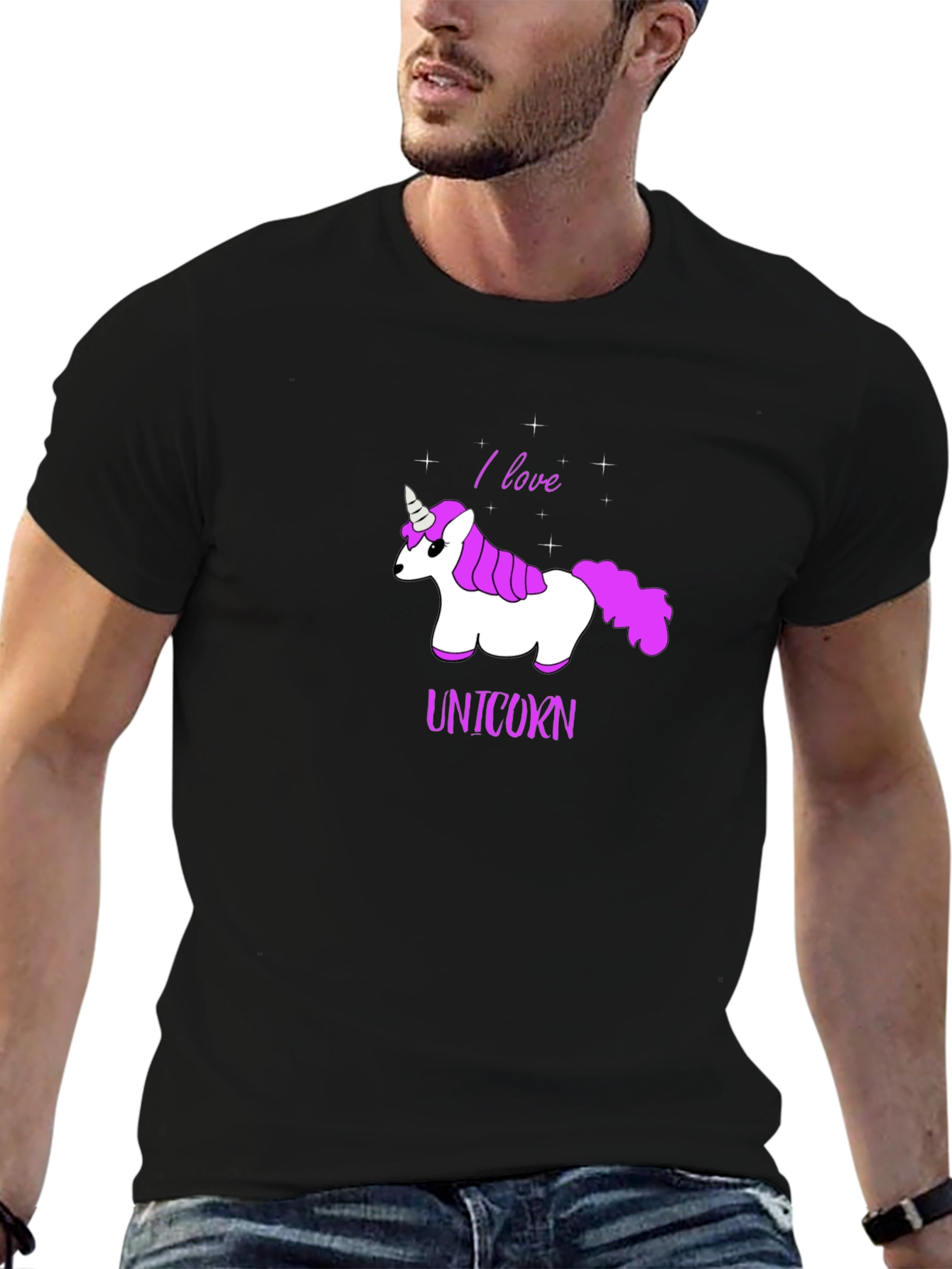 Black I Love Unicorns Graphic T-Shirt view 6
