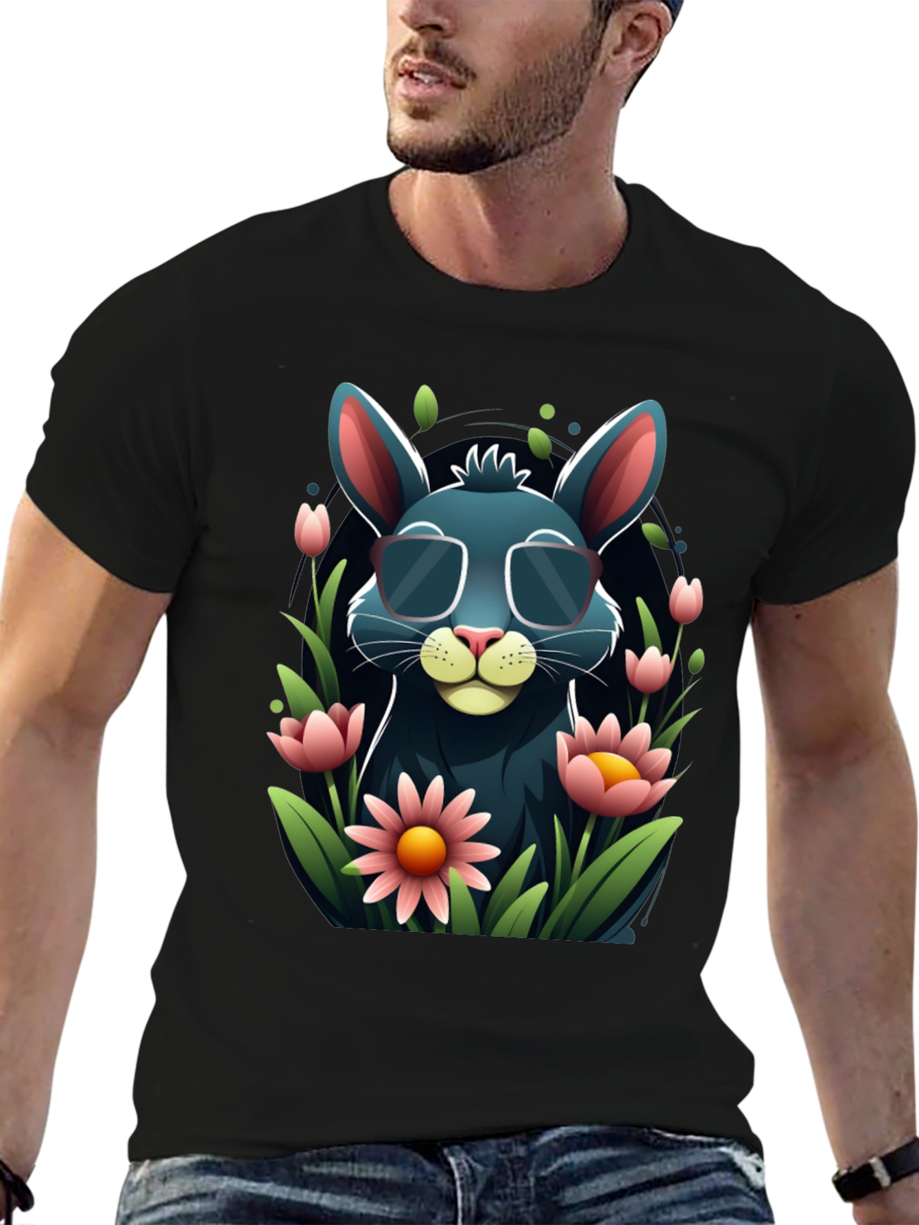 Black Cool Bunny in Shades Graphic Tee view 6