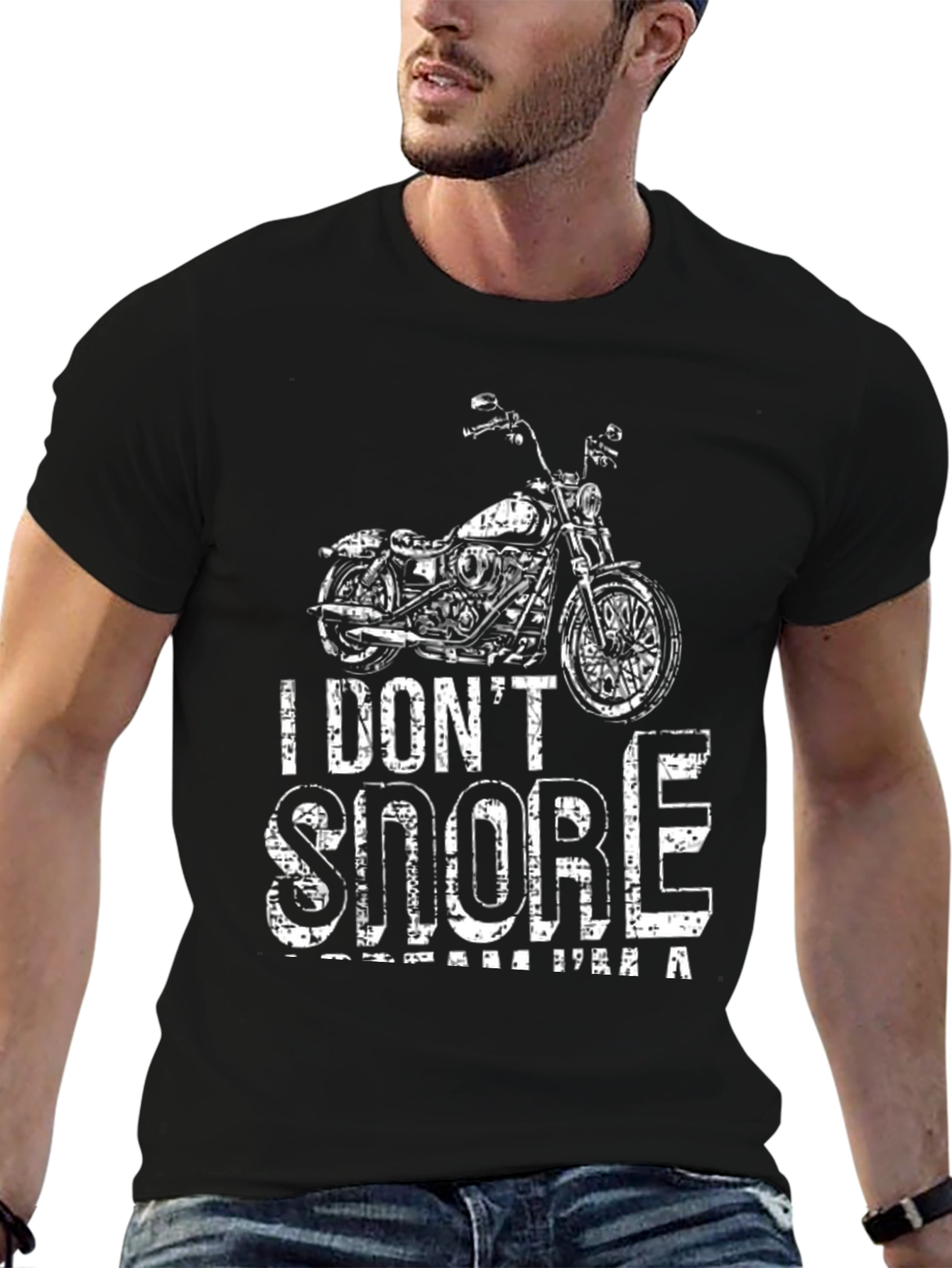 Black I Don't Snore, I Dream I'm a Motorcycle T-Shirt view 6