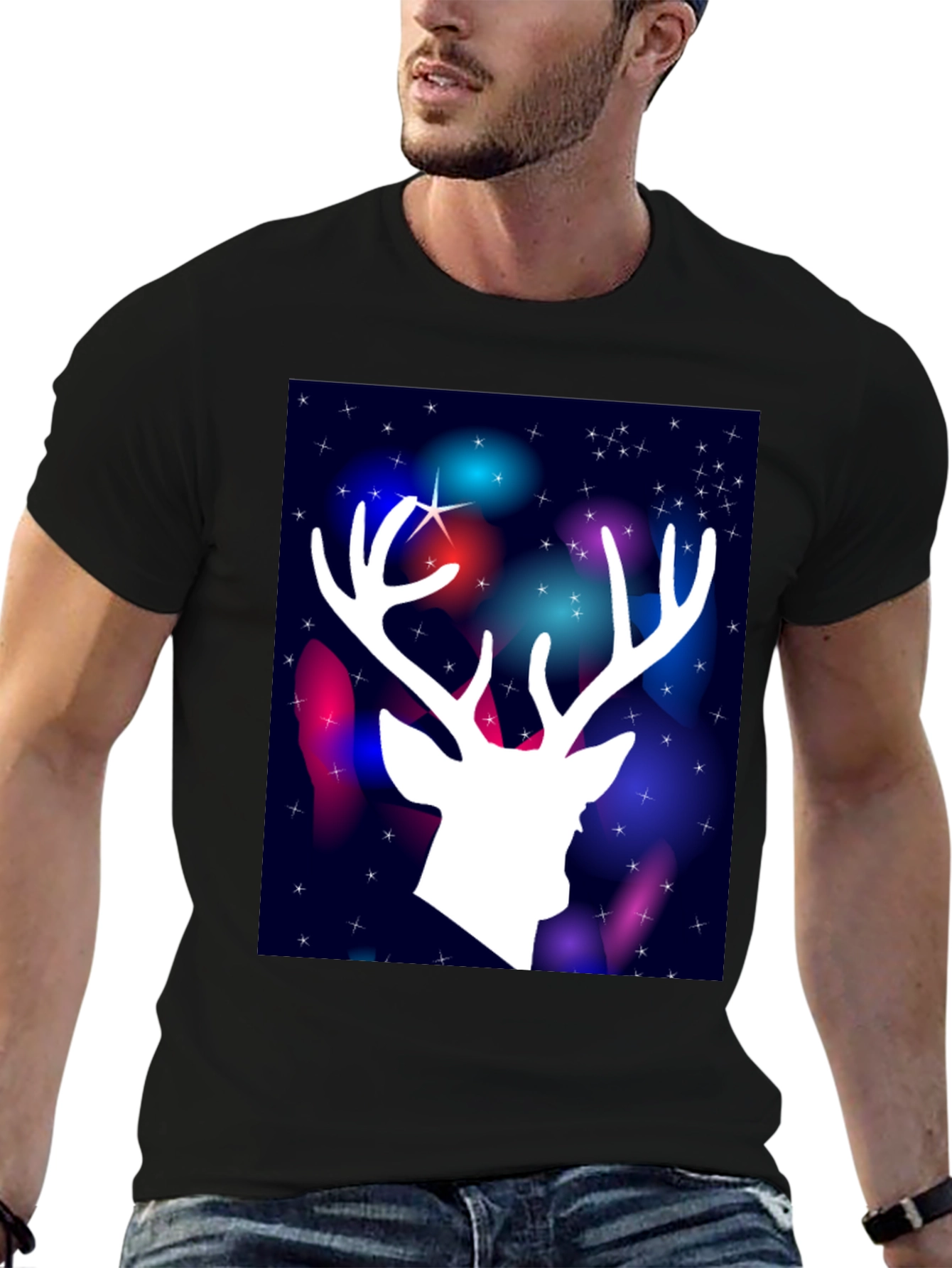 Black Festive Deer Graphic Tee view 6