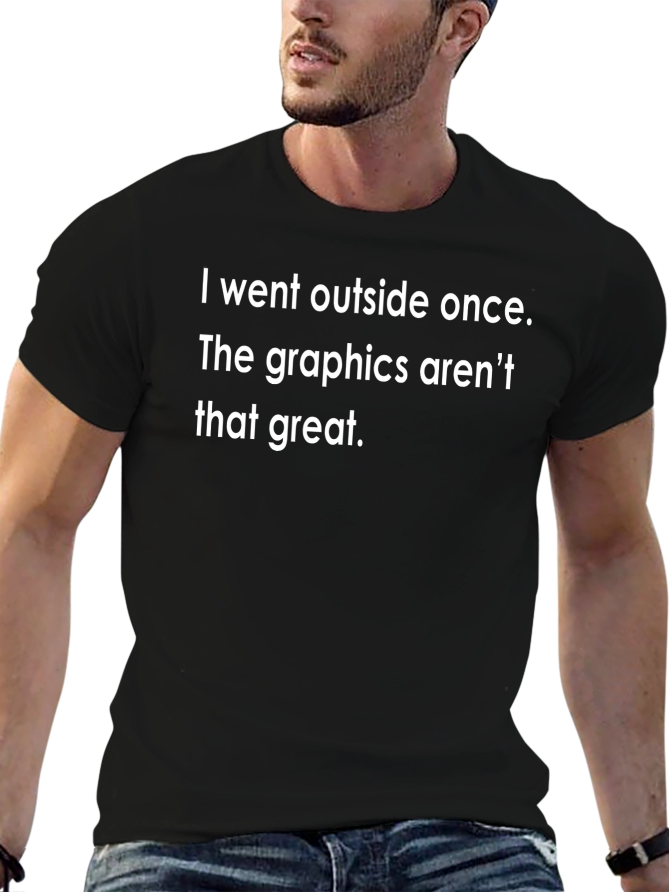 Black Funny 'I Went Outside Once' Graphic Tee view 6