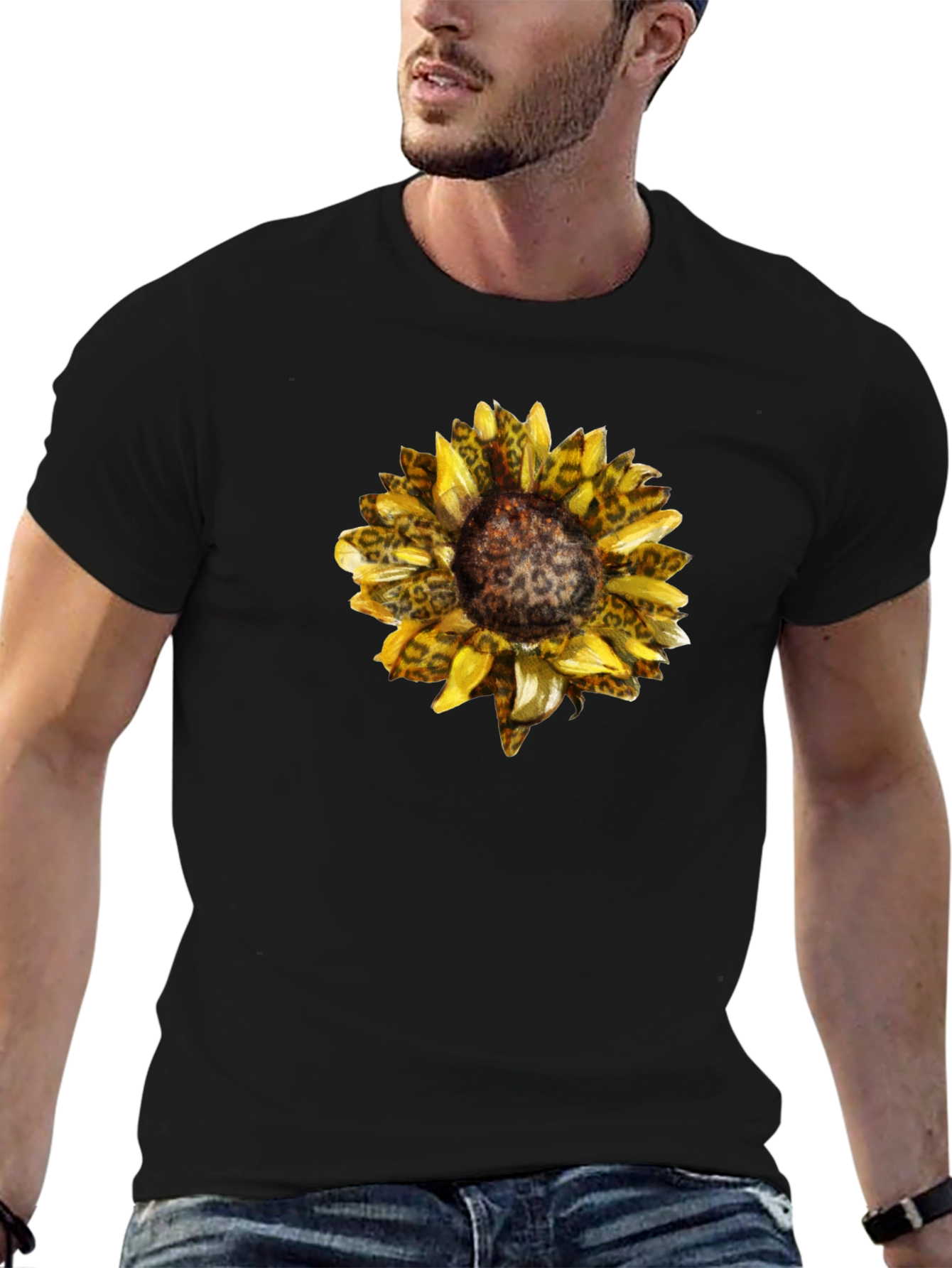 Black Sunflower Leopard Print Graphic Tee view 6