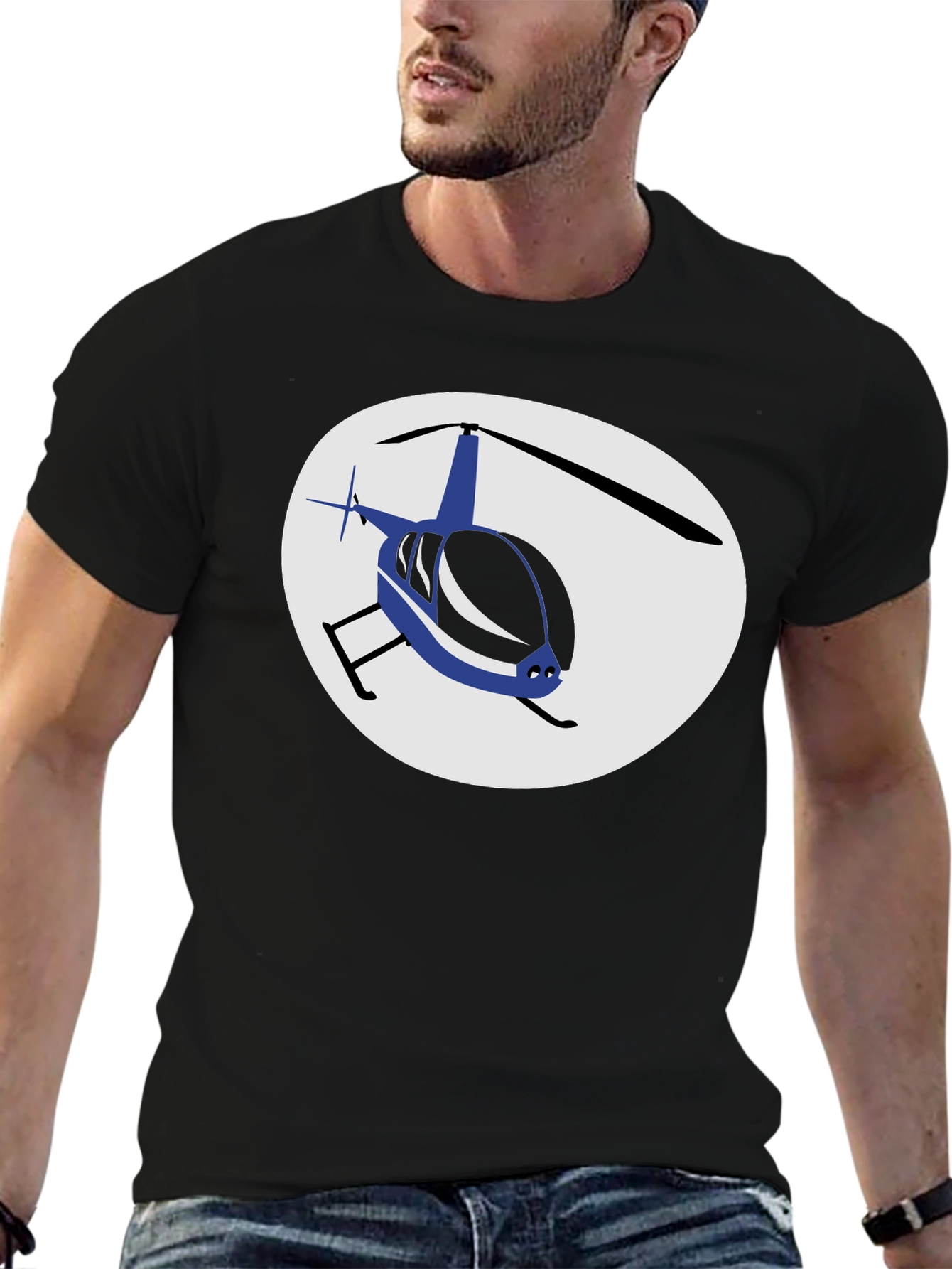 Black Helicopter Graphic T-Shirt - Black Crew Neck Tee view 6