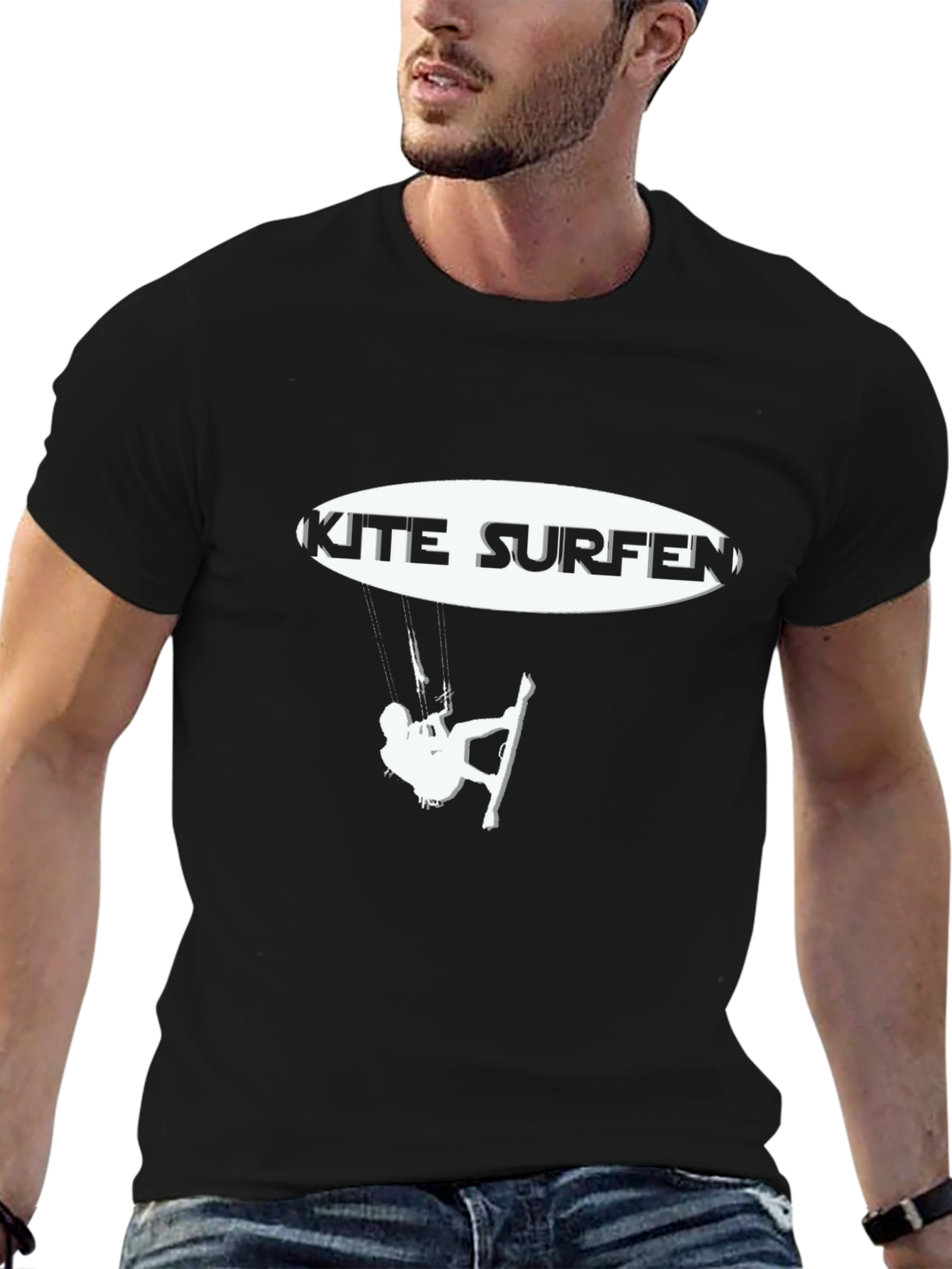Black Kite Surfing Graphic Tee - Black Casual T-Shirt view 6