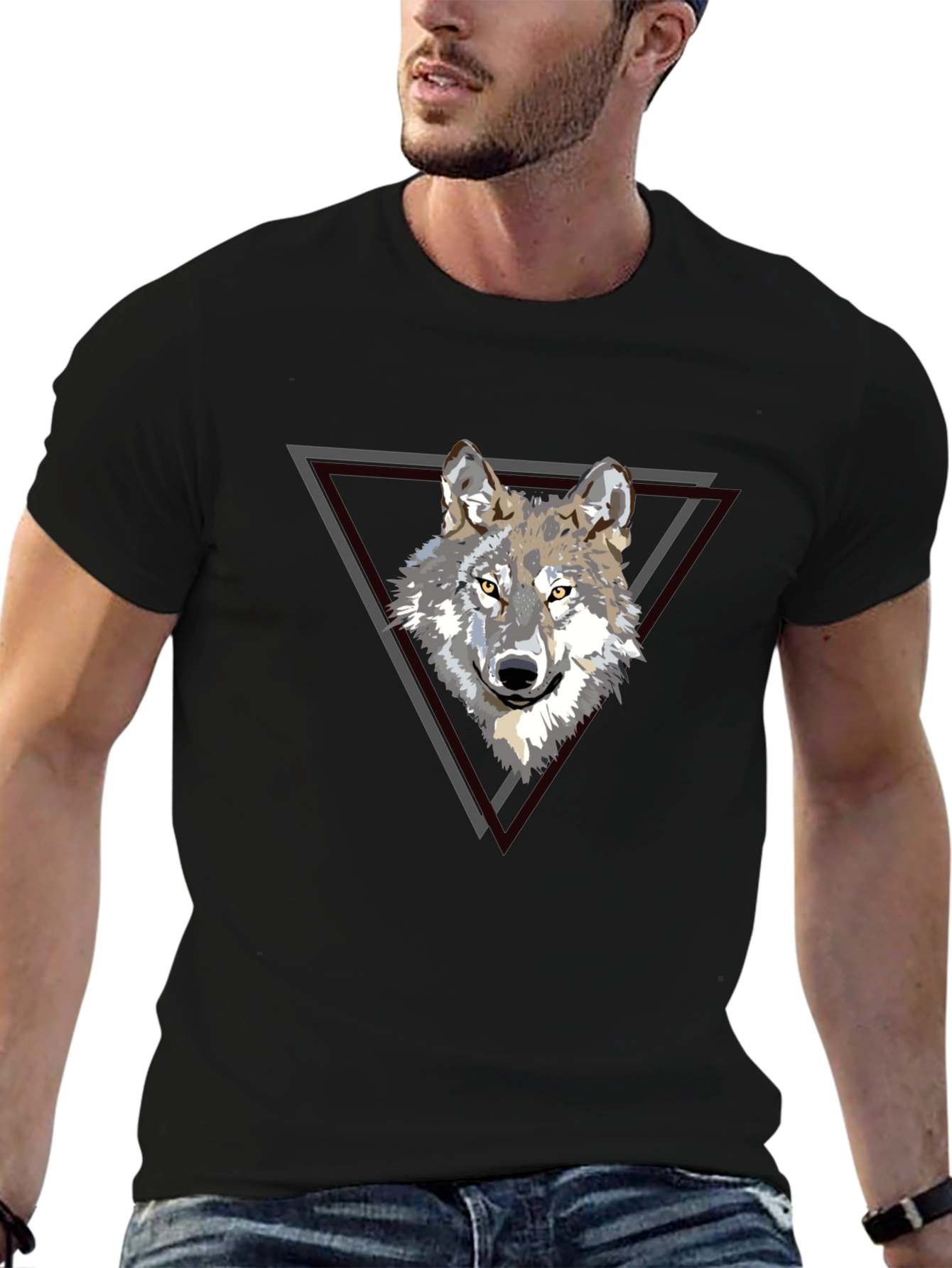 Black Wolf Triangle Graphic Print Tee - Black view 6