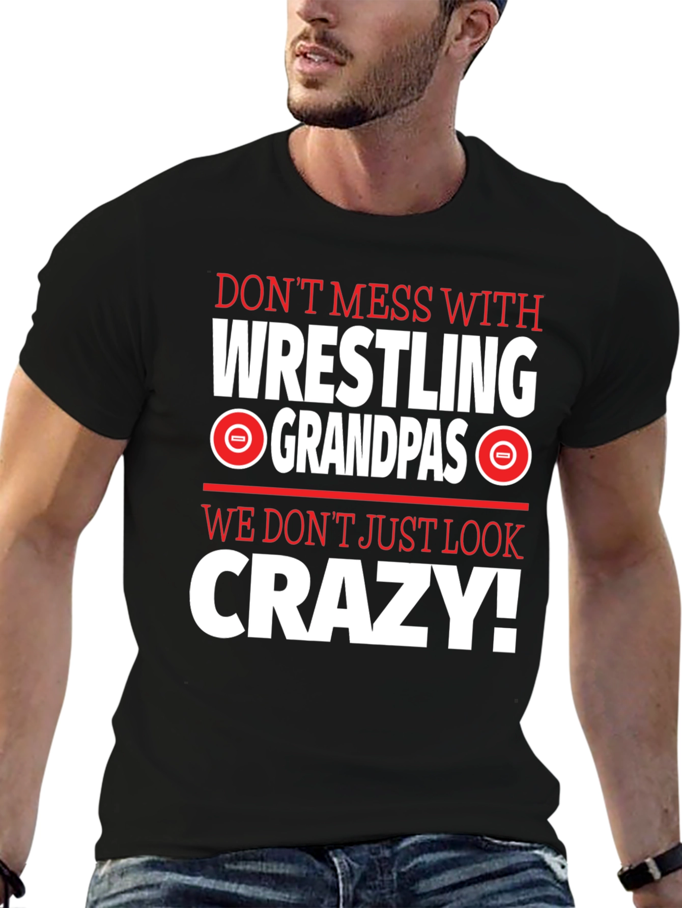 Black Wrestling Grandpas Graphic Tee - Don't Mess With Crazy! view 6