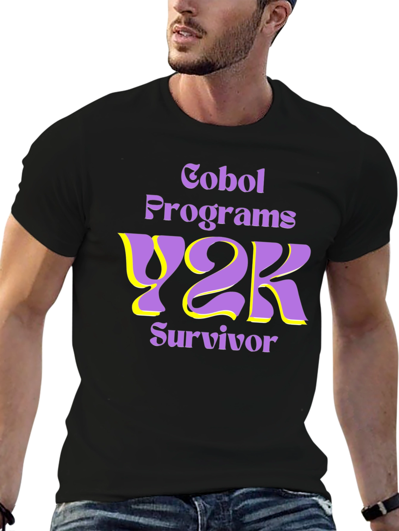 Black COBOL Programs Y2K Survivor T-Shirt view 6