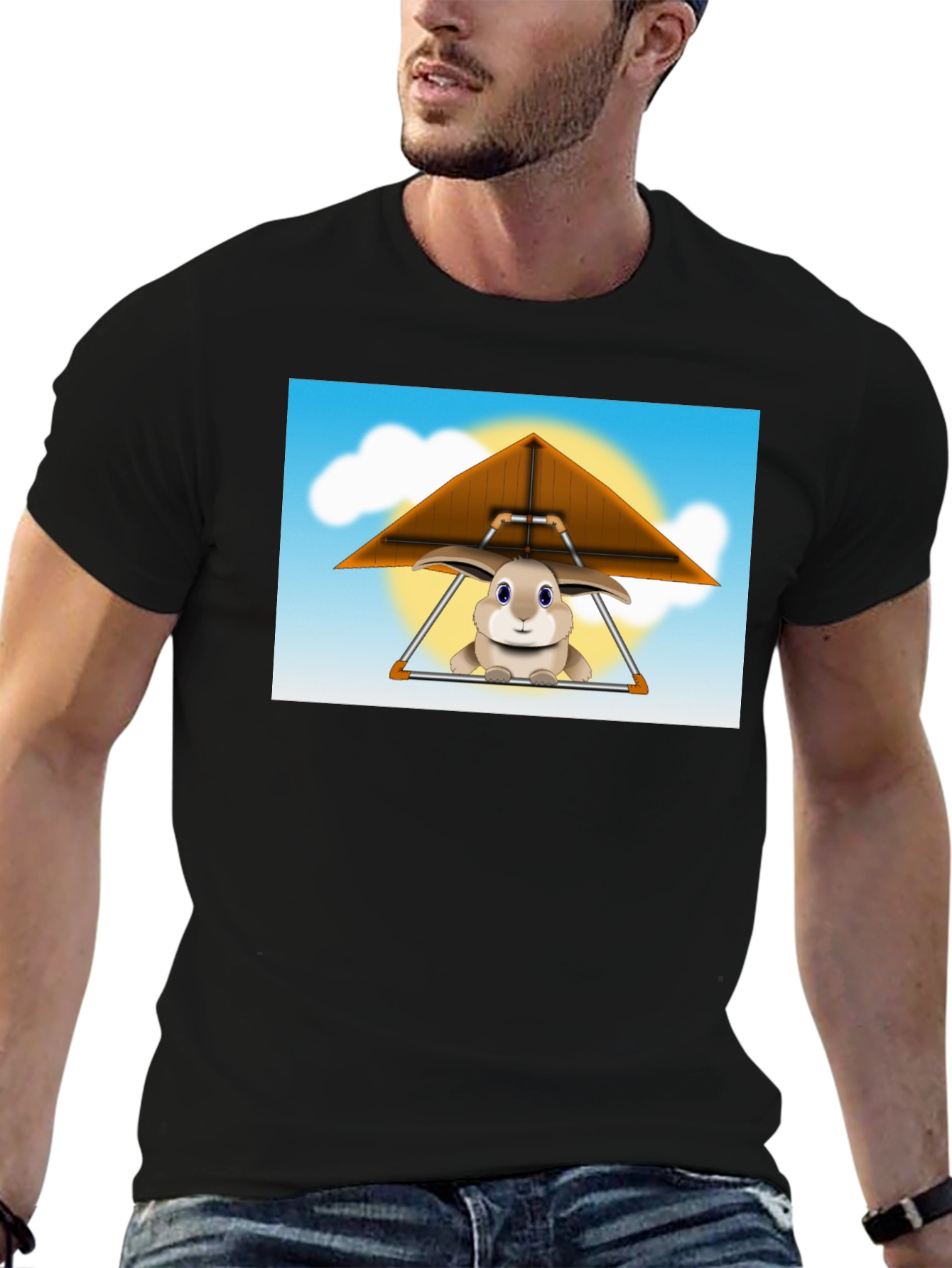 Black Bunny Hang Gliding Black T-Shirt view 6