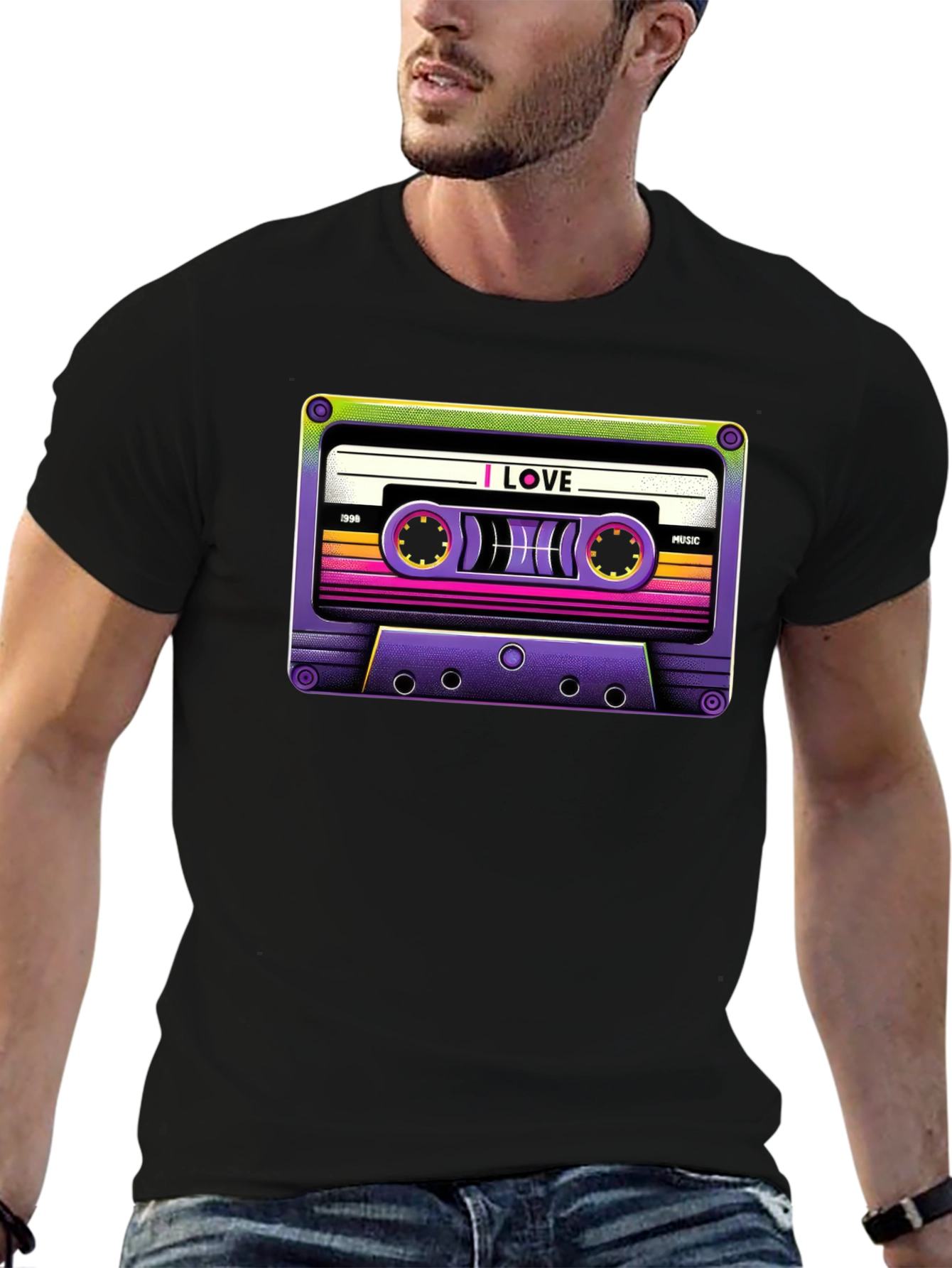 Black Retro Cassette Tape Graphic T-Shirt view 6