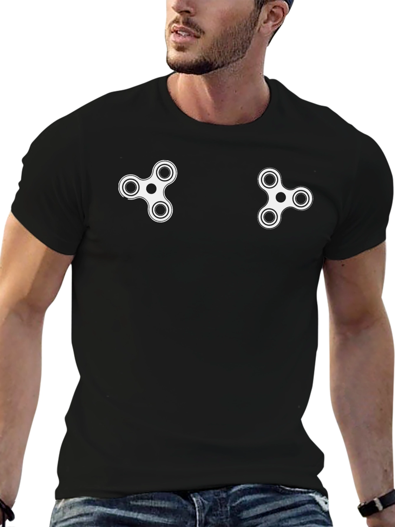 Black Fidget Spinner Graphic Tee - Novelty Design view 6