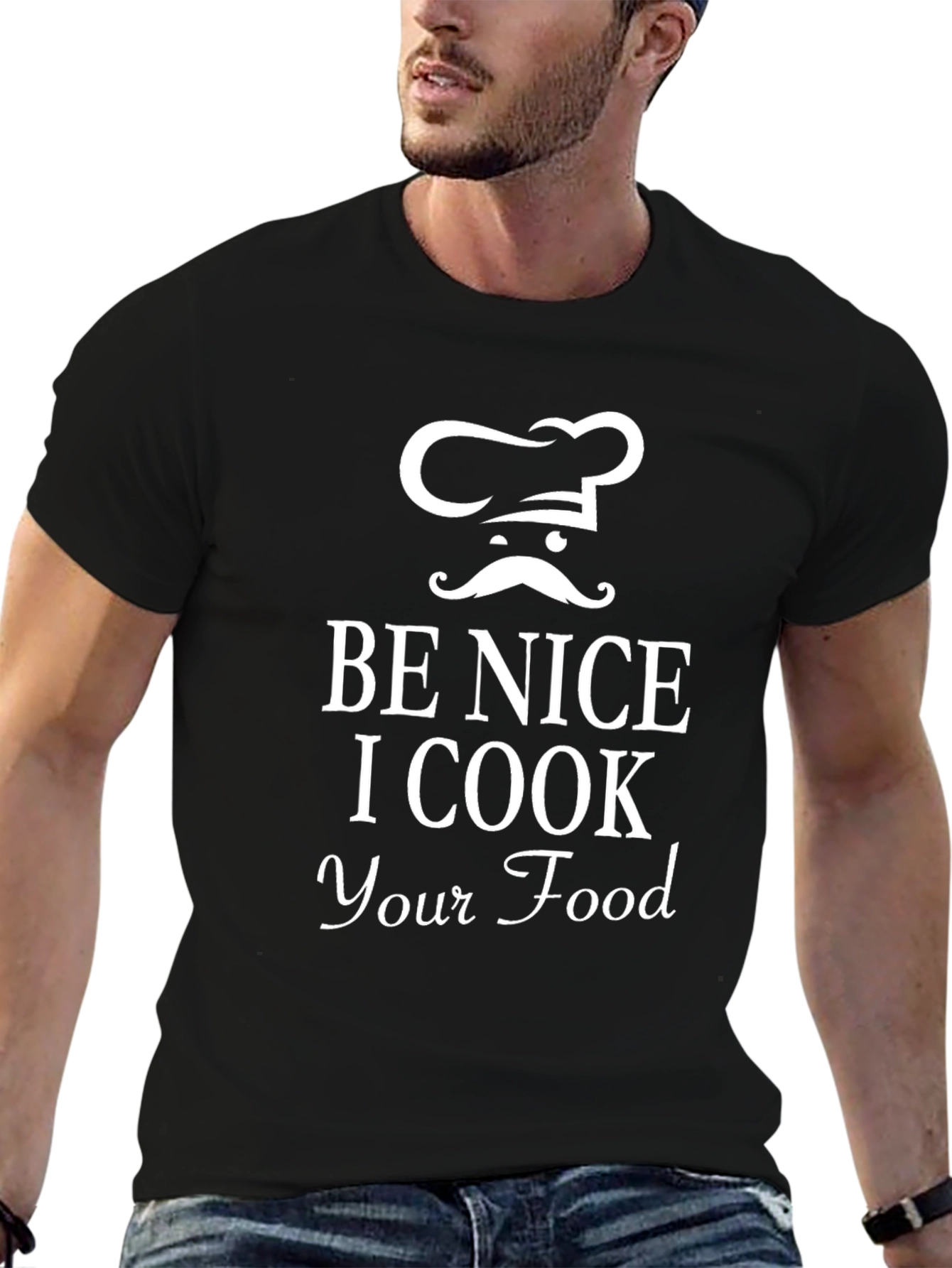 Black Funny Chef T-Shirt - Be Nice I Cook Your Food view 6