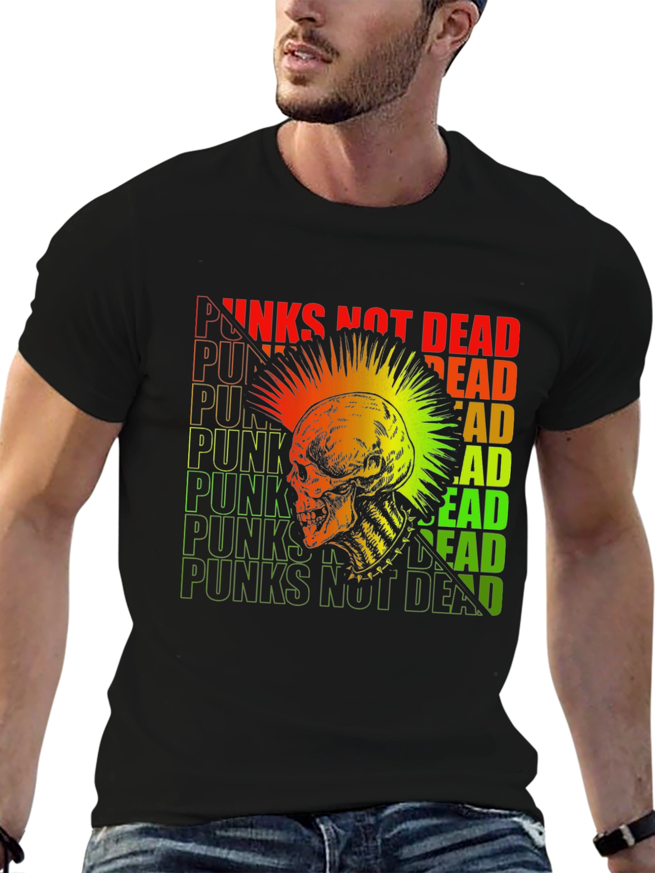 Black Punk Rock Skull Graphic Tee - Punk's Not Dead view 6