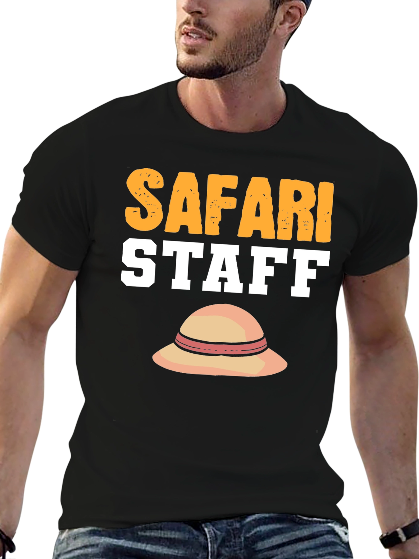 Black Safari Staff T-Shirt with Sun Hat Graphic view 6