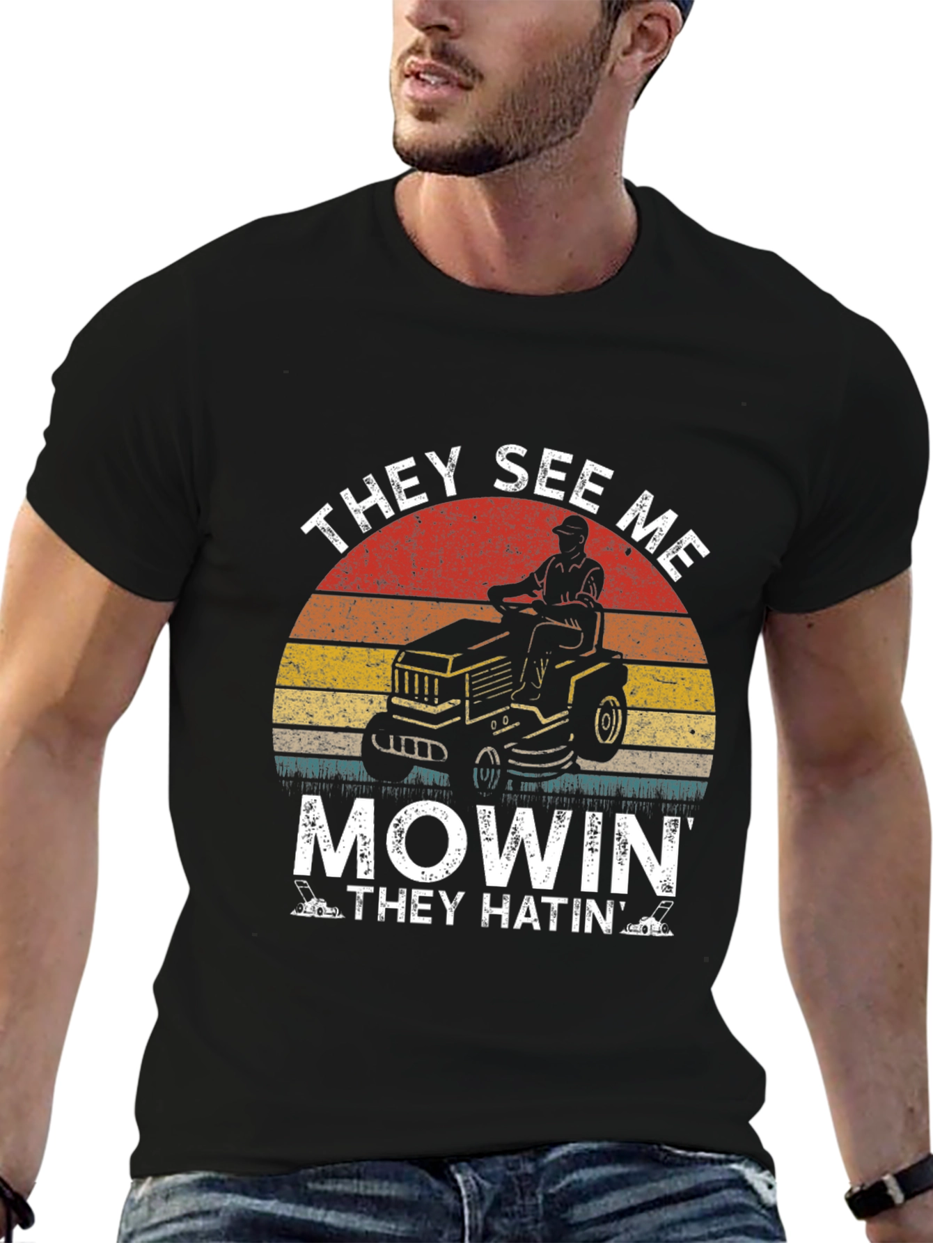 Black They See Me Mowin' T-Shirt - Lawn Care Humor Tee view 6