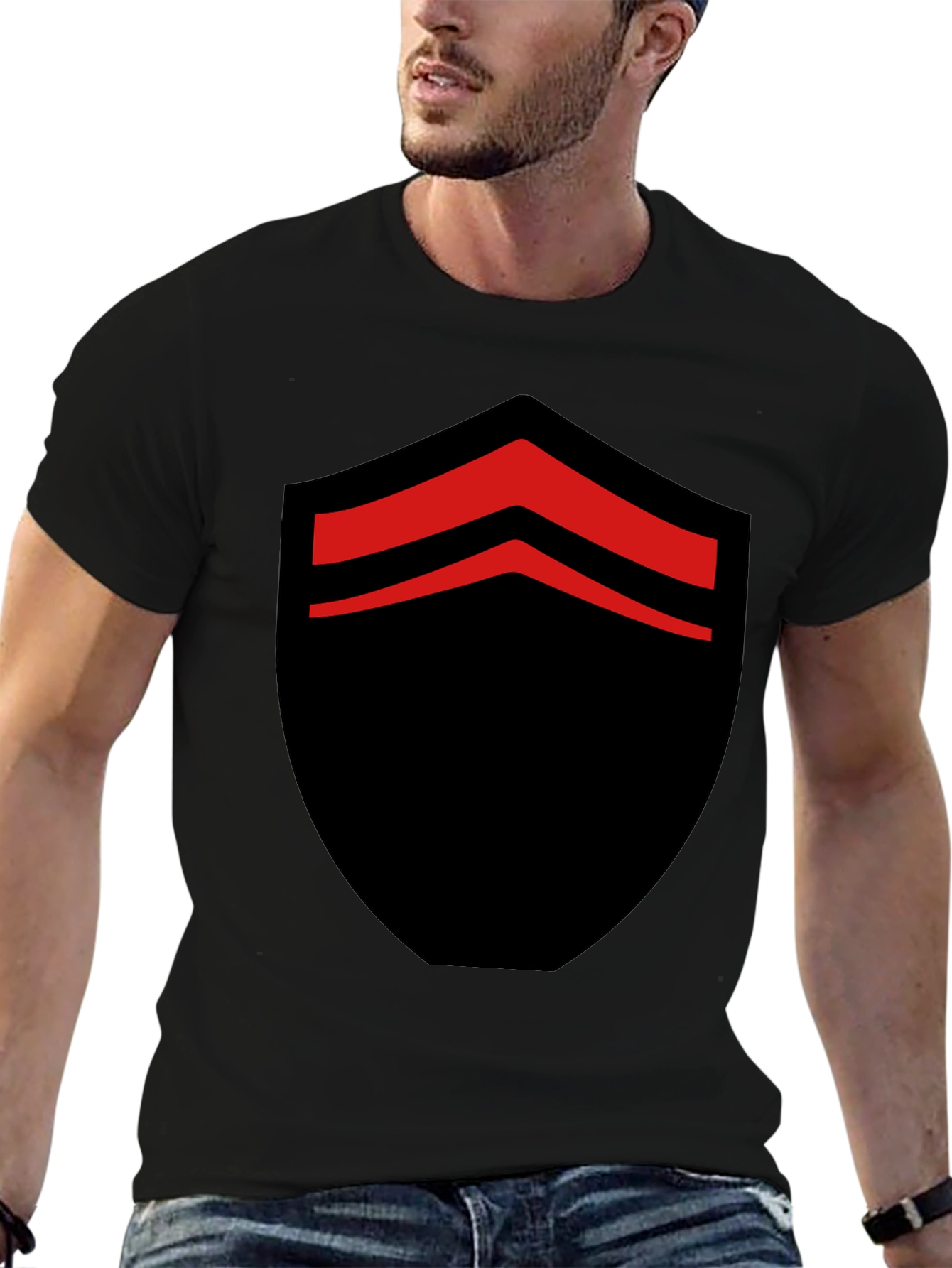 Black Bold Black T-Shirt with Red Chevron Design view 6