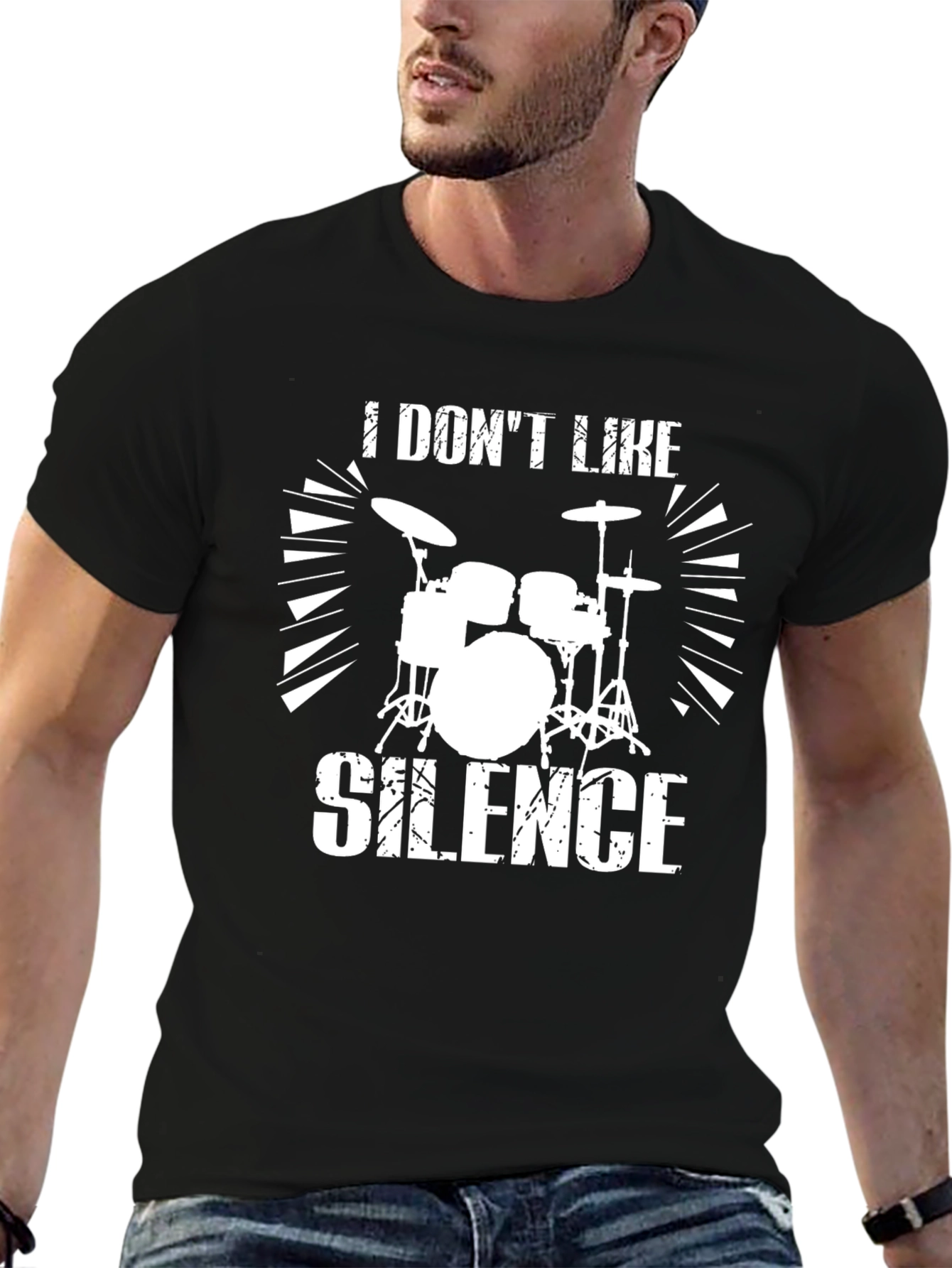 Black I Don't Like Silence Drum Kit Graphic Tee view 6