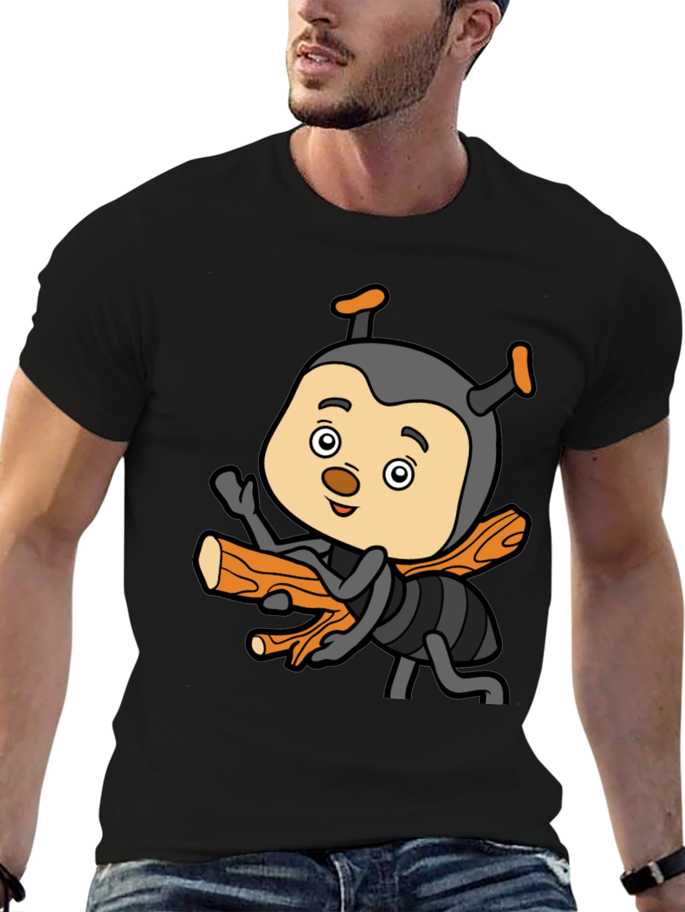 Black Cartoon Bee T-Shirt - Fun & Unique Design view 6