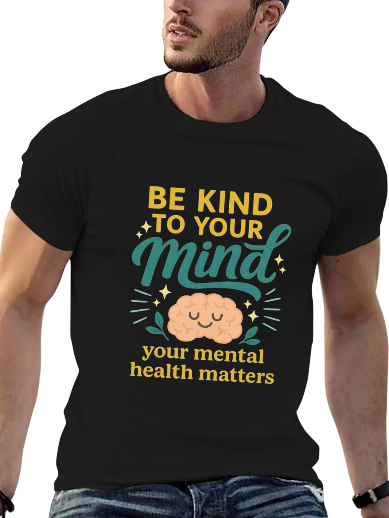 Black Be Kind to Your Mind T-Shirt Mental Health Matters Black view 6
