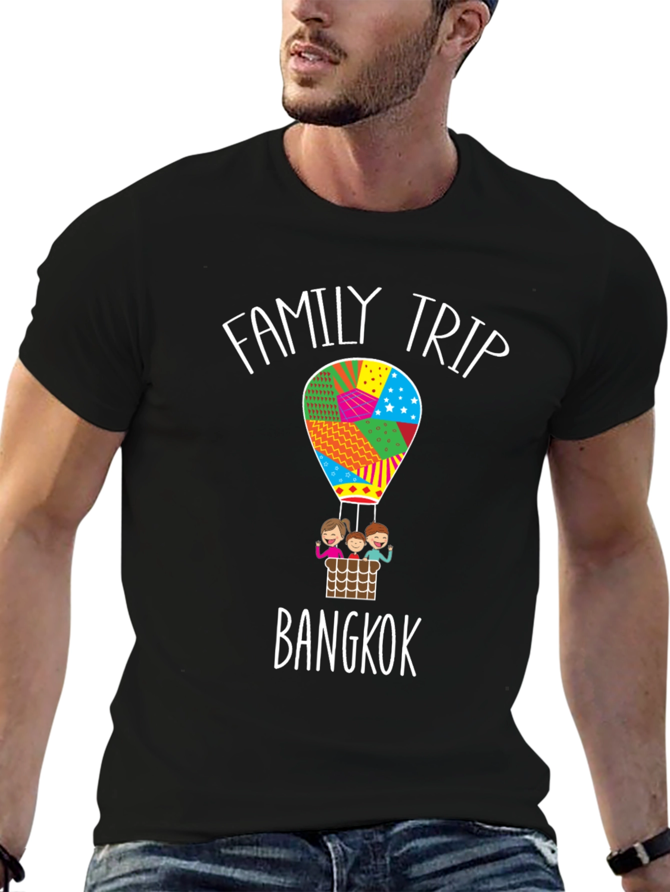Black Family Trip Bangkok T-Shirt - Hot Air Balloon Design view 6