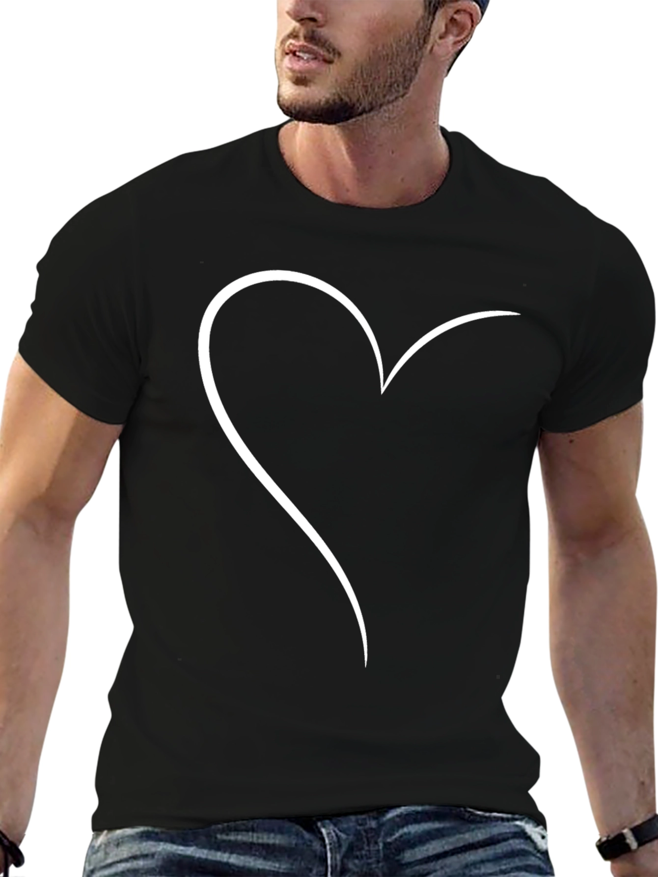 Black Minimalist Heart Outline T-Shirt - Black view 6