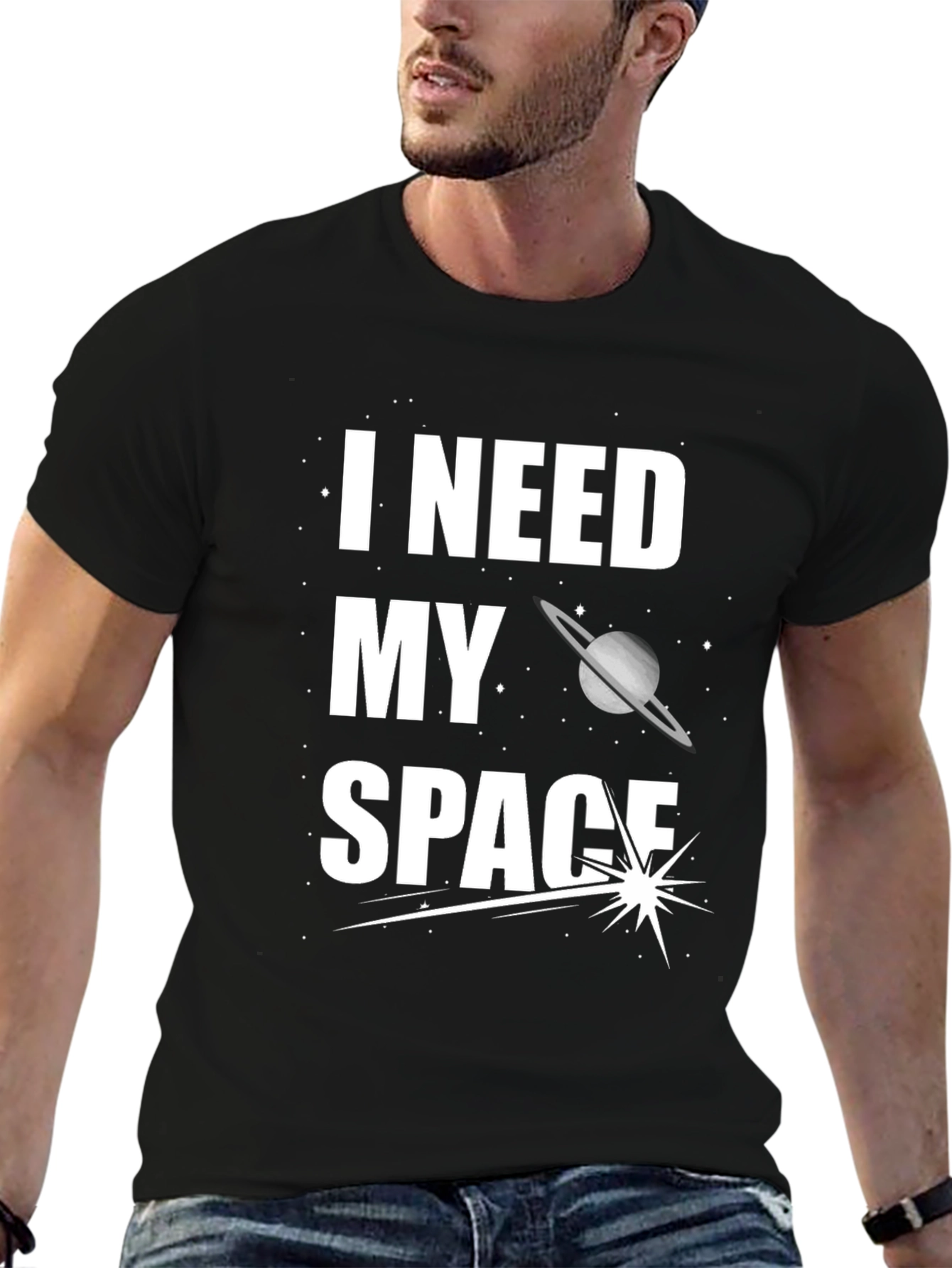 Black I Need My Space Graphic T-Shirt - Black Cotton view 6