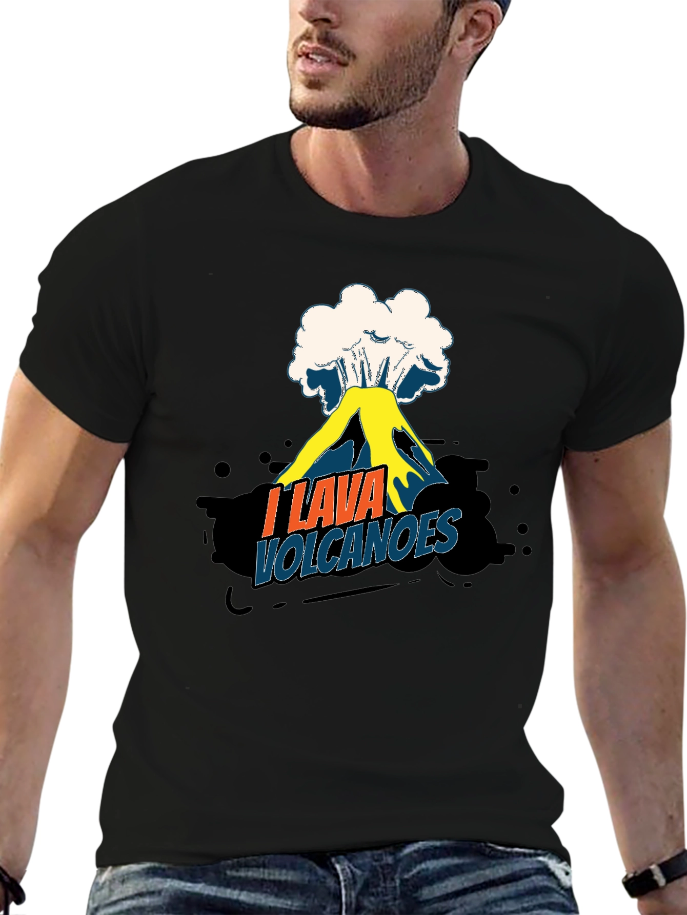 Black I Lava Volcanoes Funny Graphic Tee Shirt view 6