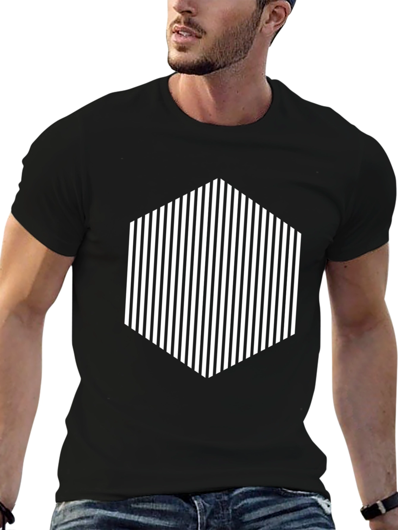 Black Striped Hexagon Graphic Tee - Modern Style view 6