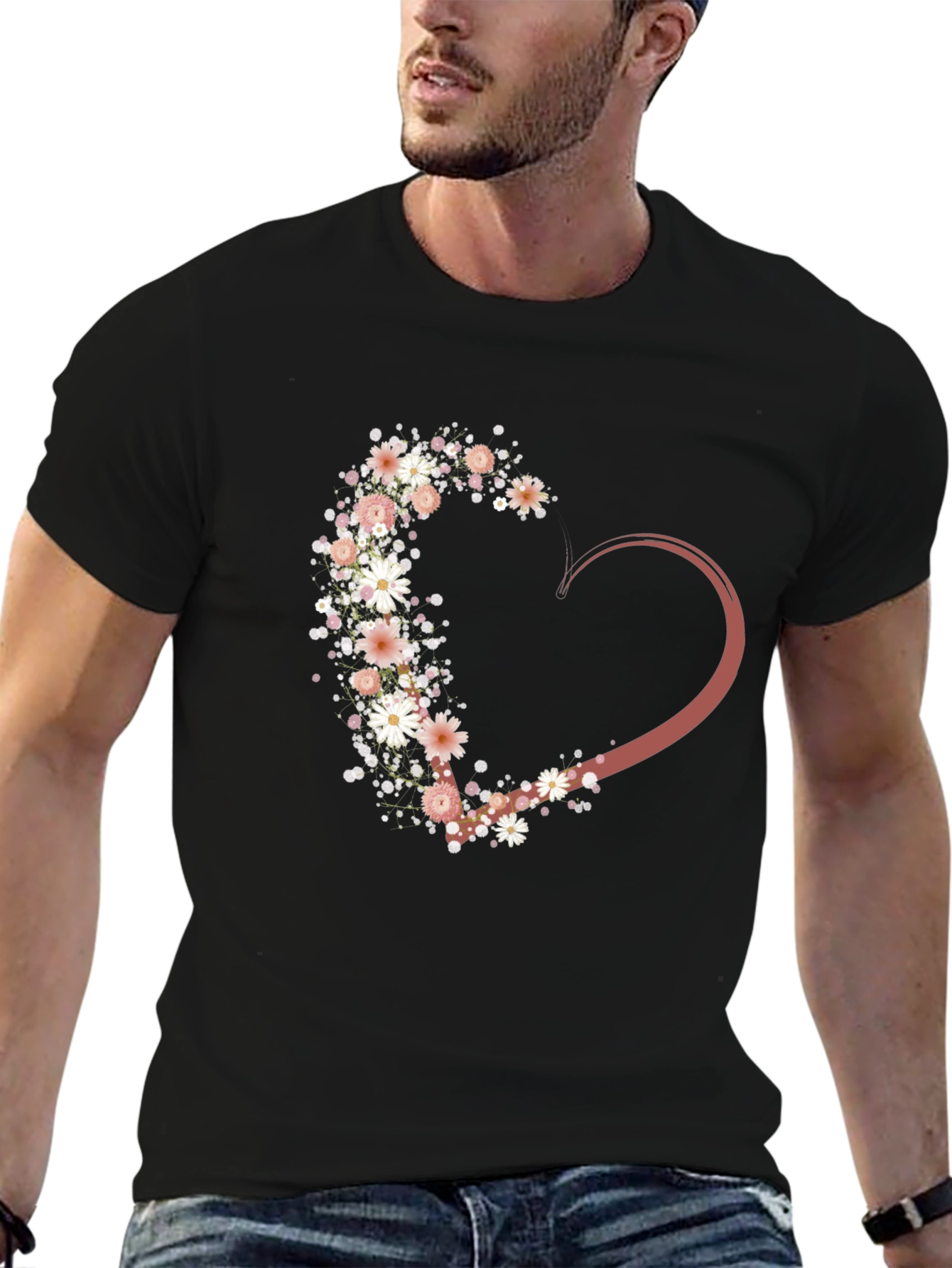 Black Floral Heart Graphic Tee - Stylish Casual Wear view 6