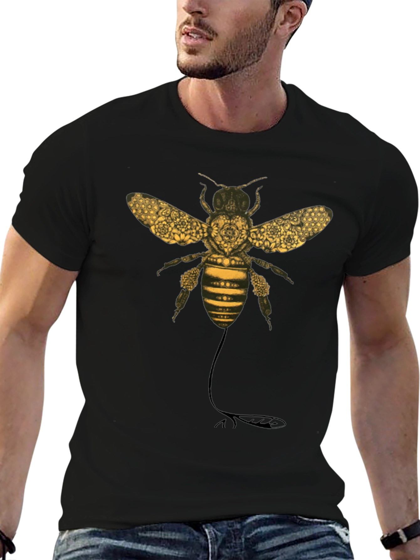 Black Bee Graphic T-Shirt - Black Cotton Blend view 6