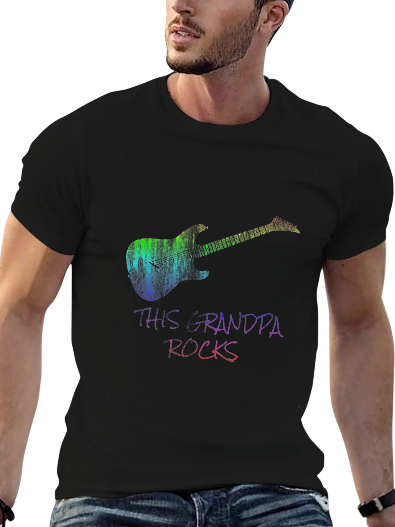 Black This Grandpa Rocks Guitar T-Shirt view 6