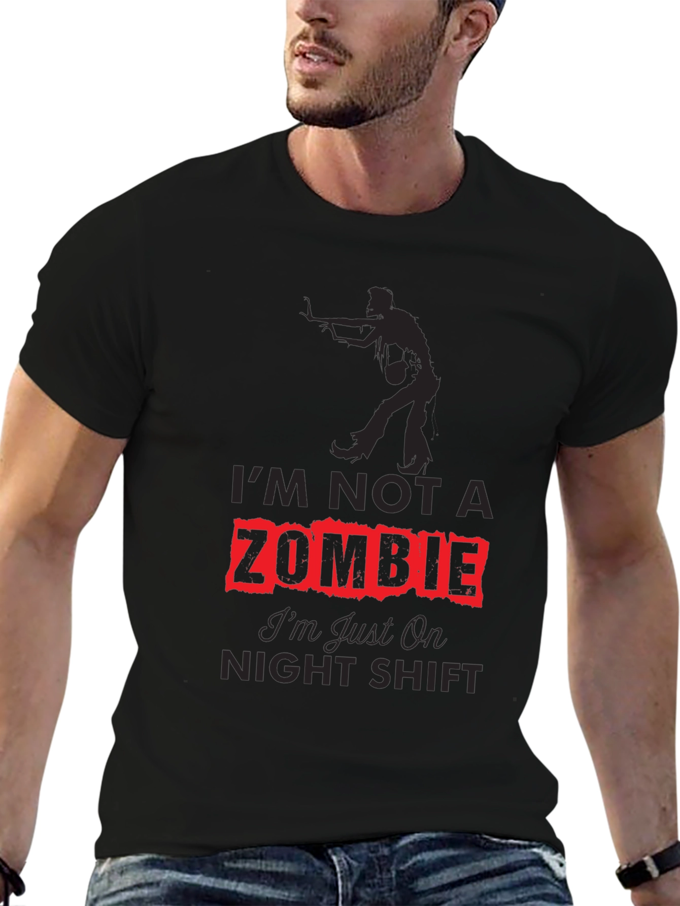 Black I'm Not A Zombie T-Shirt - Night Shift Novelty Tee view 6