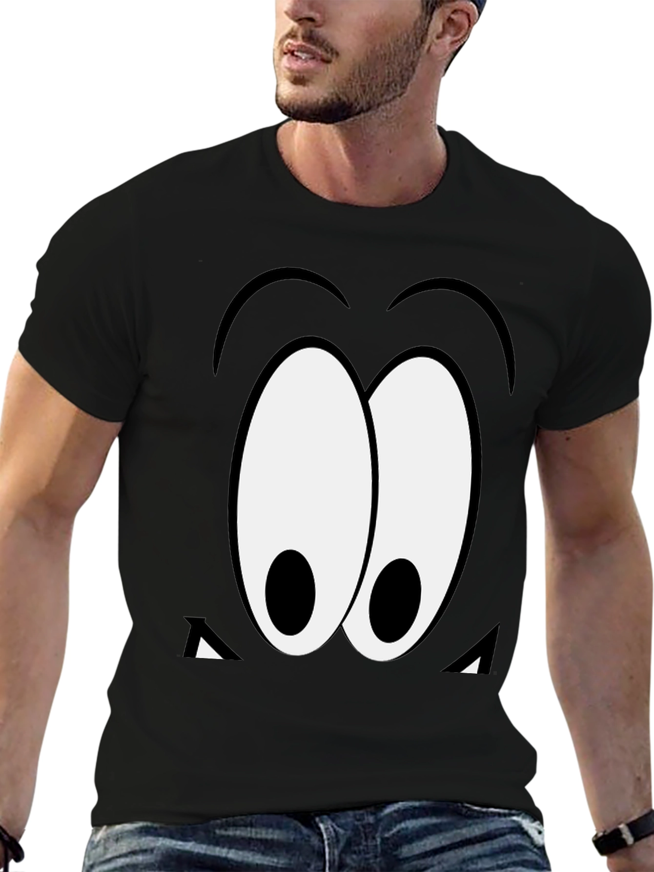 Black Cartoon Eyes Black T-Shirt view 6