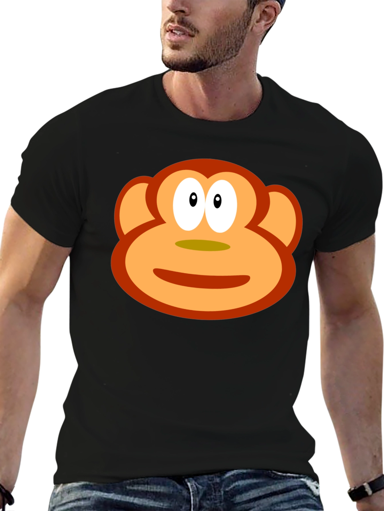 Black Funny Monkey Face Graphic Black T-Shirt view 6