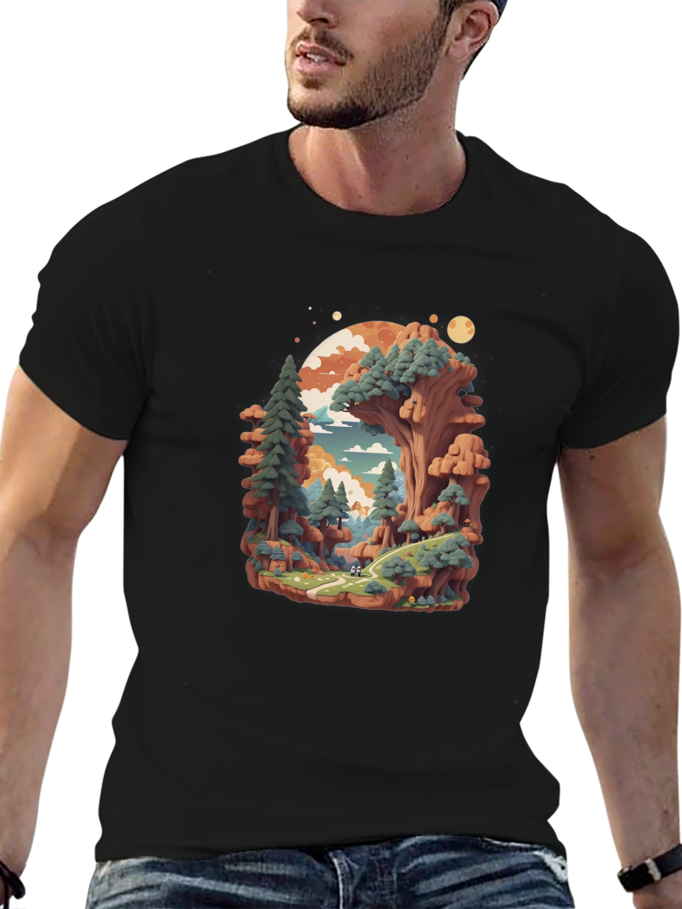 Black Nature Landscape Graphic Tee view 6