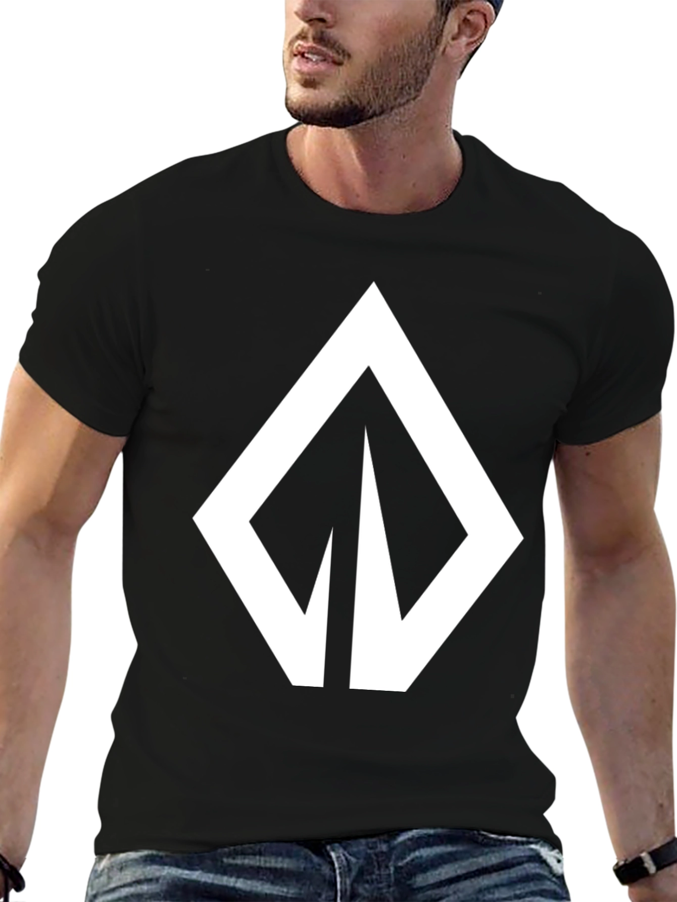 Black Bold Graphic Tee - Modern Arrow Design, Black view 6