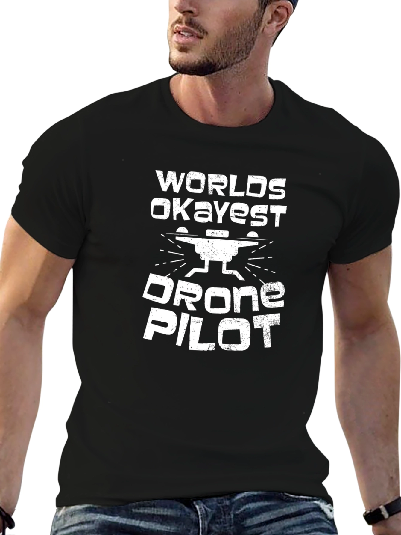 Black Worlds Okayest Drone Pilot - Funny Men's T-Shirt view 6